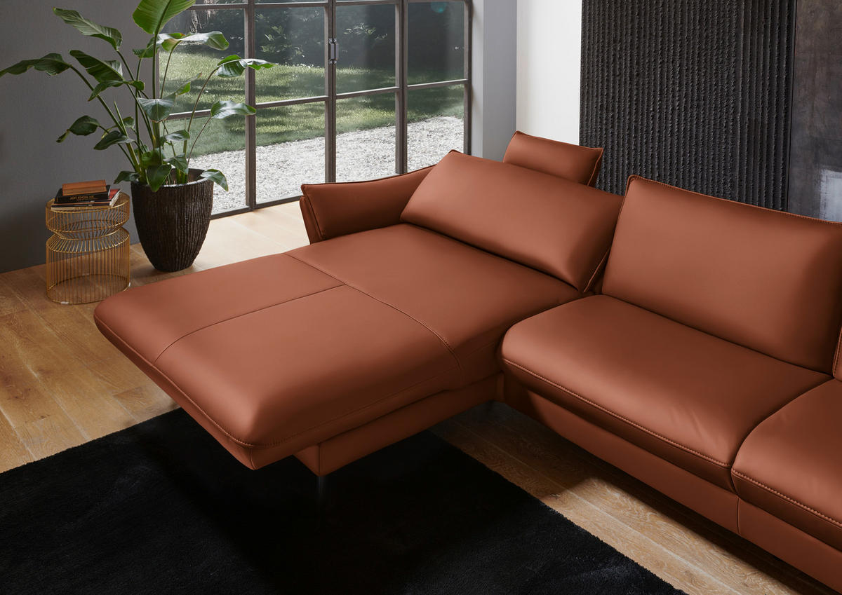 ECKSOFA in Echtleder Cognac  172/334 cm  - Cognac/Schwarz, Design, Leder/Metall (172/334cm) - Valdera