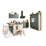 ECKKÜCHE XO 15  in Grün, Tannenholzfarben  - Tannenholzfarben/Schwarz, Design, Holzwerkstoff/Metall (121,6/280/150cm) - Xora