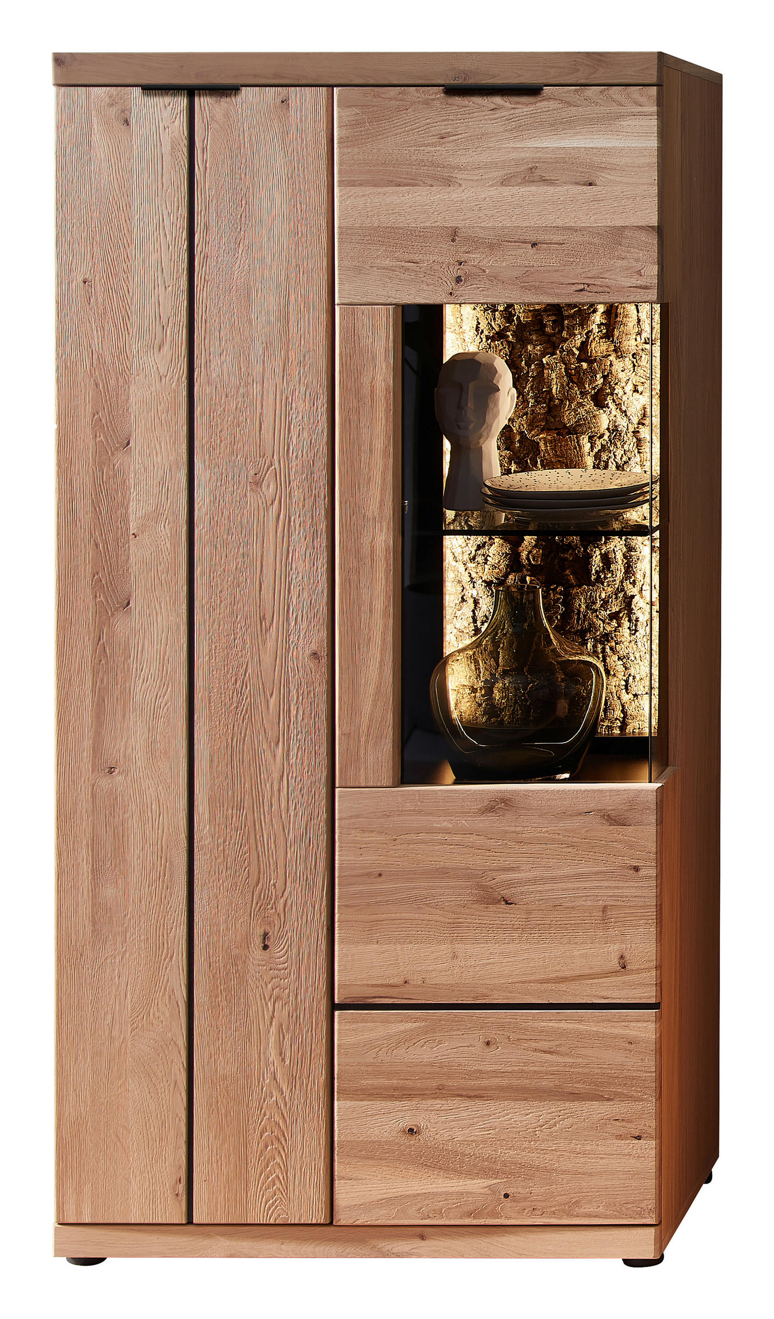 VITRÍNA, divoký dub, korek, černá, divoký dub, 75/148/42 cm - divoký dub/černá, Natur, kov/dřevo (75/148/42cm) - Linea Natura