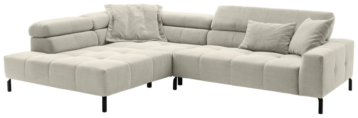 ECKSOFA in Cord Naturfarben  - Schwarz/Naturfarben, Konventionell, Textil/Metall (219/311cm) - Hom`in