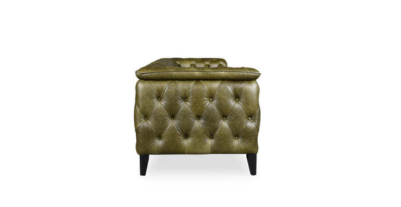 CHESTERFIELD-SOFA  in Echtleder Grün  - Schwarz/Grün, LIFESTYLE, Leder/Holz (220/77/91cm) - Ambia Home