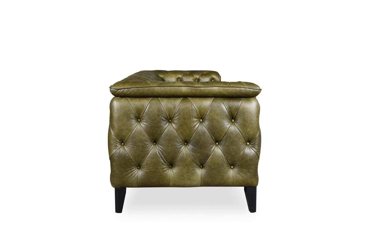 CHESTERFIELD-SOFA  in Echtleder Grün  - Schwarz/Grün, LIFESTYLE, Leder/Holz (220/77/91cm) - Ambia Home