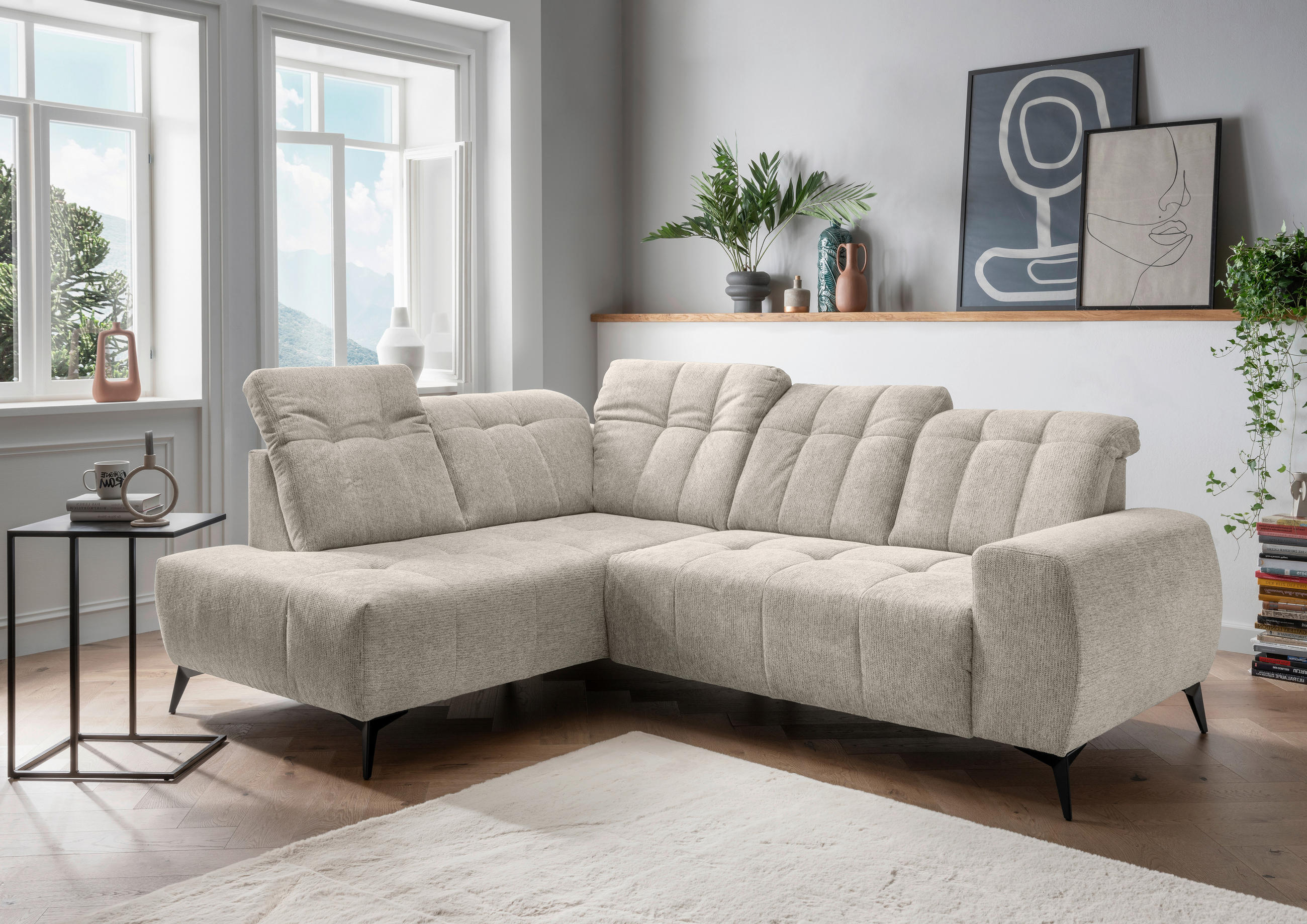 ECKSOFA  Chenille Beige  - Beige/Schwarz, Modern, Textil/Metall (200/261cm) - Livetastic