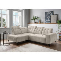 ECKSOFA 200/261 cm  in Chenille Beige Rücken echt, Kopfteilverstellung, Sitzvorzug  200/261 cm  - Beige/Schwarz, MODERN, Textil/Metall (200/261cm) - Livetastic