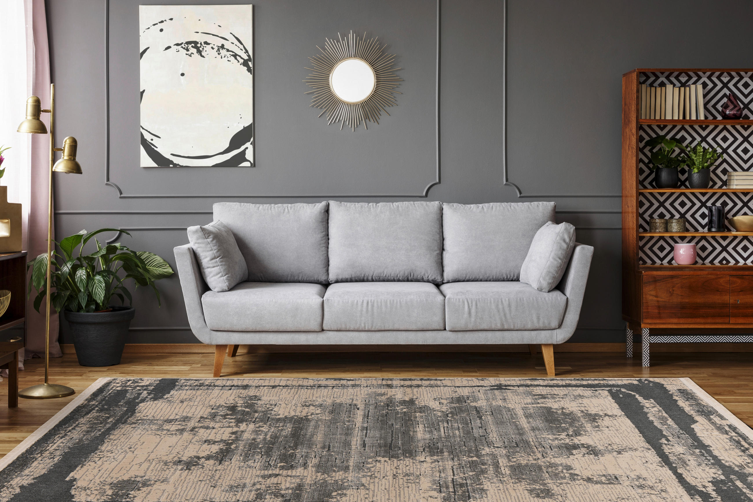 Thumbnail - Kayoom Kurzflorteppich Adela 225 grau B/H/L: ca. 160x1,3x230 cm