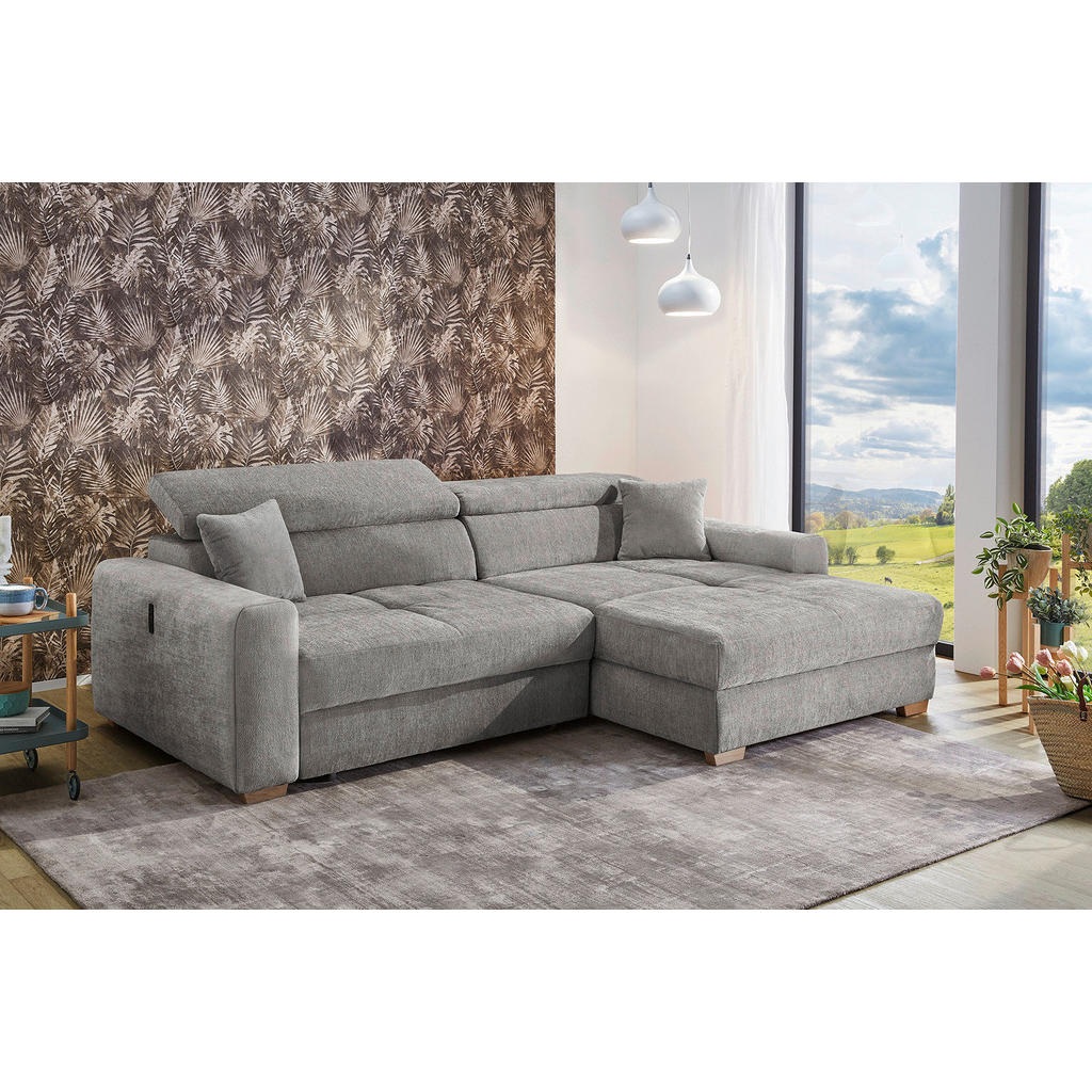 Thumbnail - Ecksofa mit elektrischer XXL Sitztiefenverstellung hellgrau Flachgewebe B/H/T: ca. 277x109x187 cm