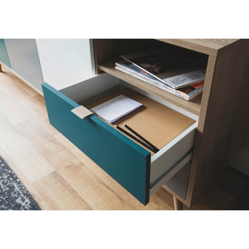 Thumbnail - Sideboard Cuba Eiche Sonoma Nachbildung weiß grau petrol B/H/T: ca. 180x71x40 cm