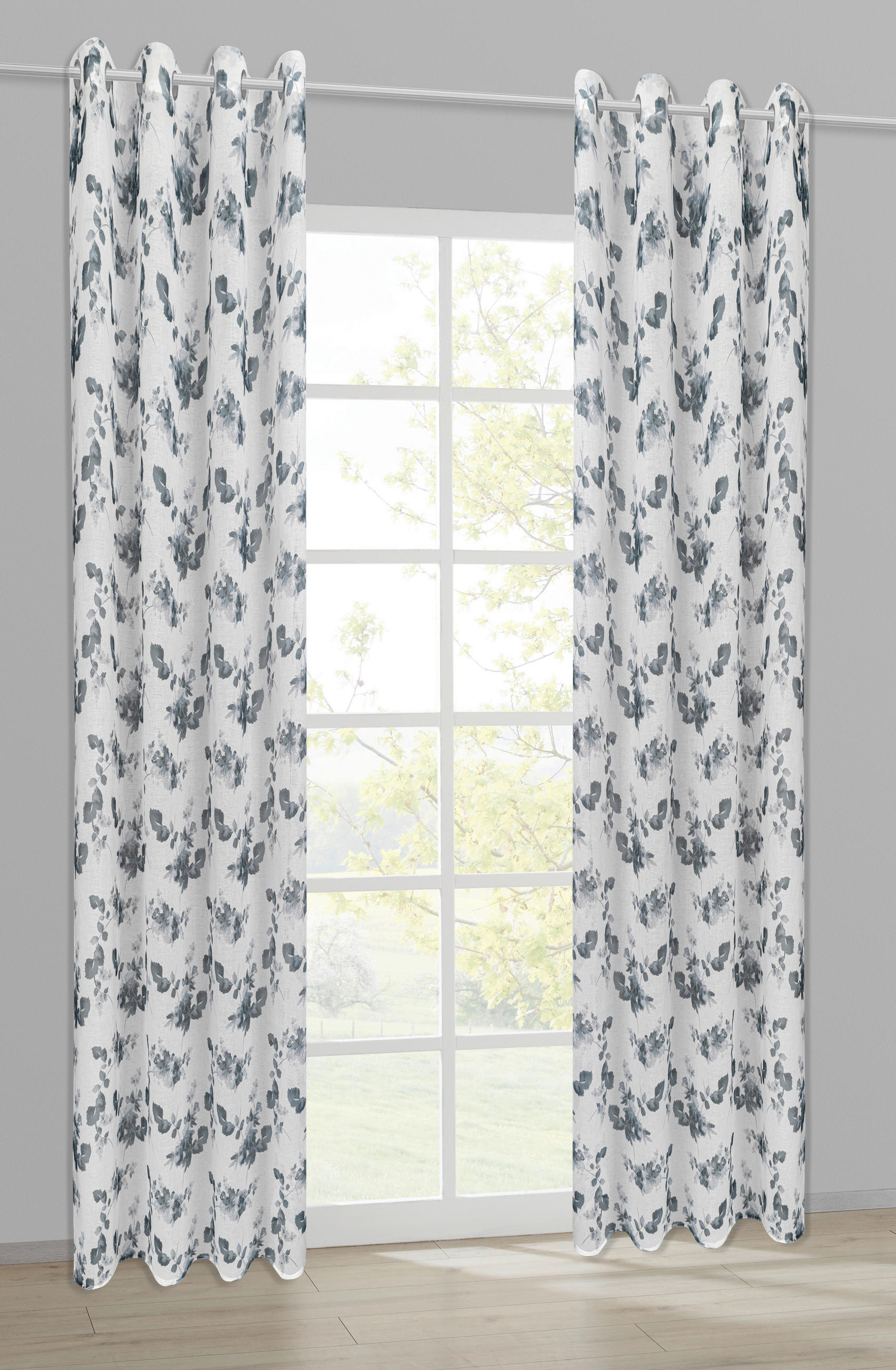 Happy Home Ösenschal Blätter weiß B/L: ca. 140x245 cm