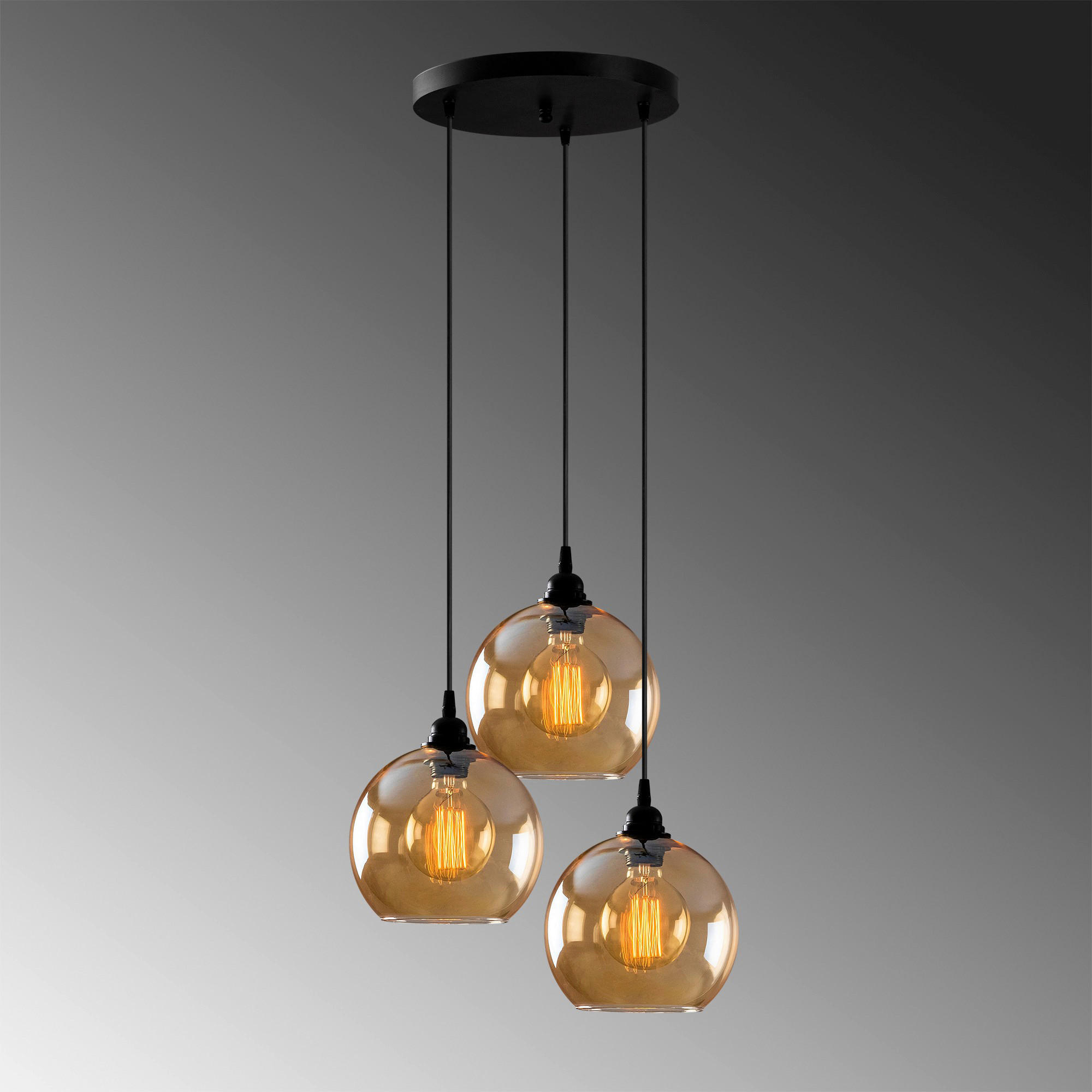 Thumbnail - Opviq Pendelleuchte gold schwarz Glas B/H/T/L/D: ca. 44x116x44x44x44 cm E27 3 Brennstellen