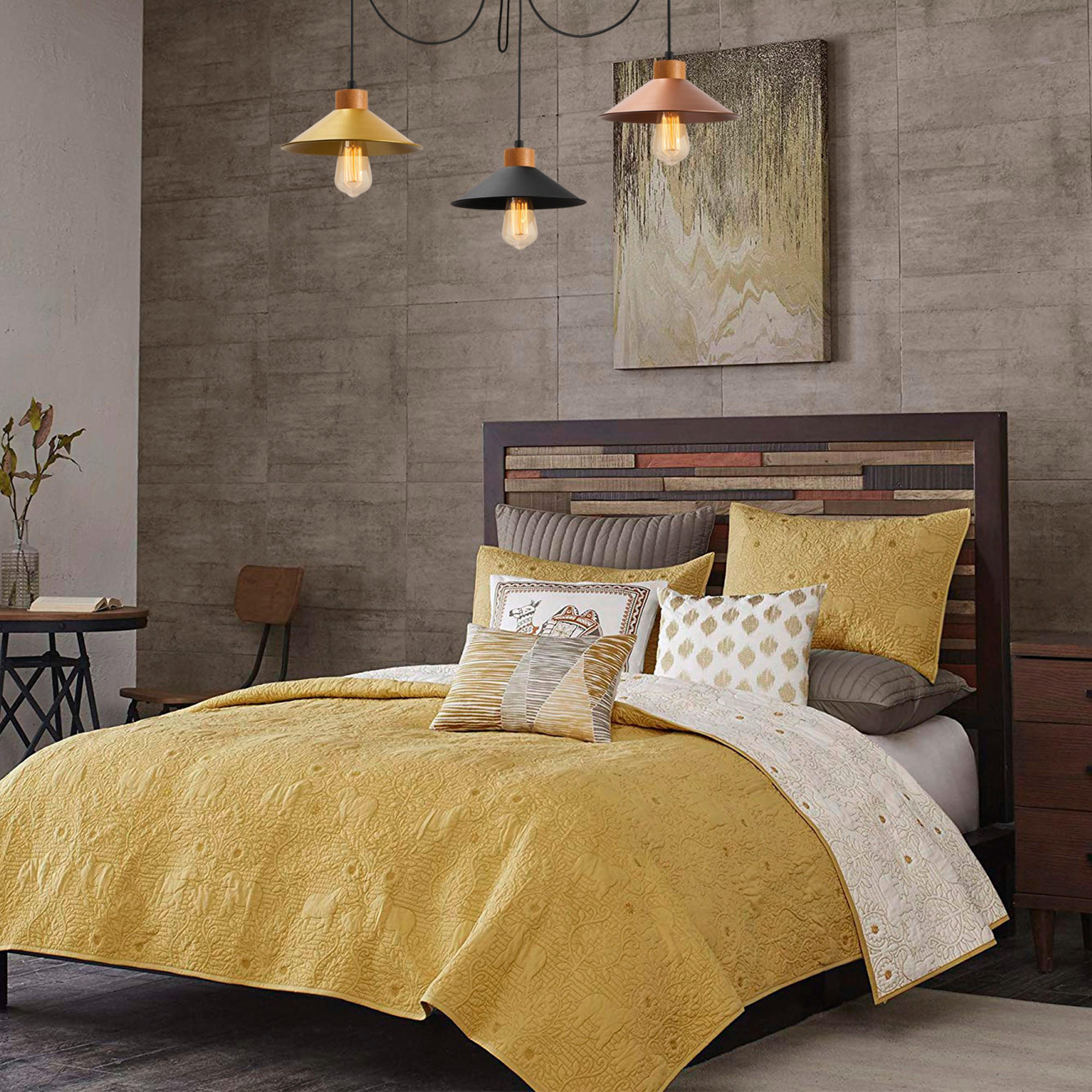 Thumbnail - Opviq Pendelleuchte Manavgat multicolor Metall Holz B/H/T/L/D: ca. 24x100x24x114x24 cm E27 3 Brennstellen