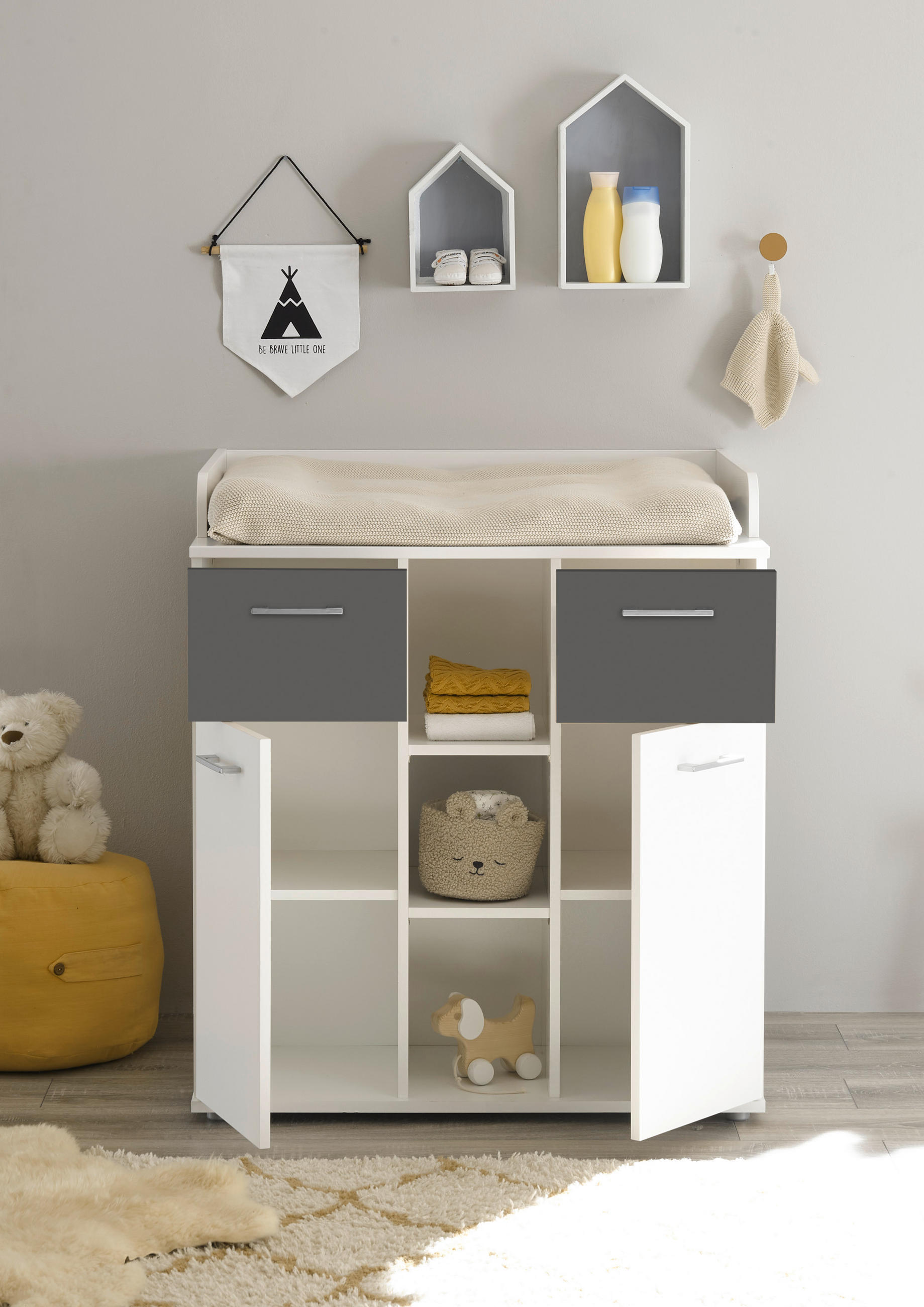 Thumbnail - Wickelkommode Alex weiß Graphit B/H/T: ca. 89x101x78 cm