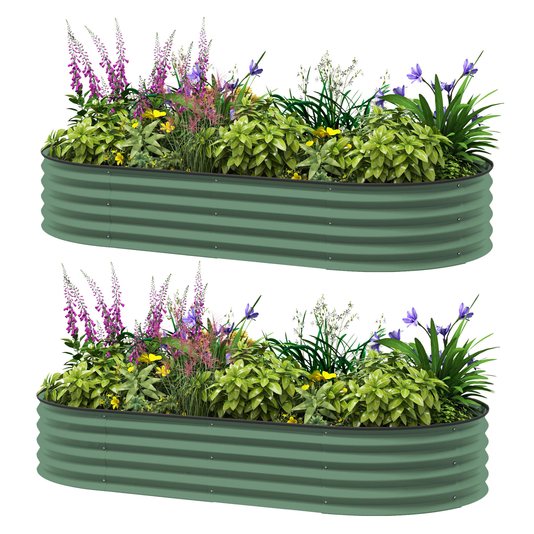 Outsunny Hochbeet 2er Set grün Stahl B/H/L: ca. 93x30x181 cm