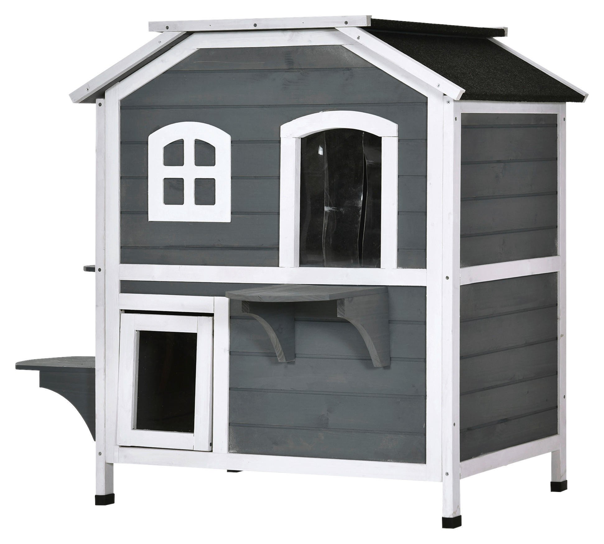 PawHut Katzenhaus grau Holz B/H/L: ca. 56x91x78 cm