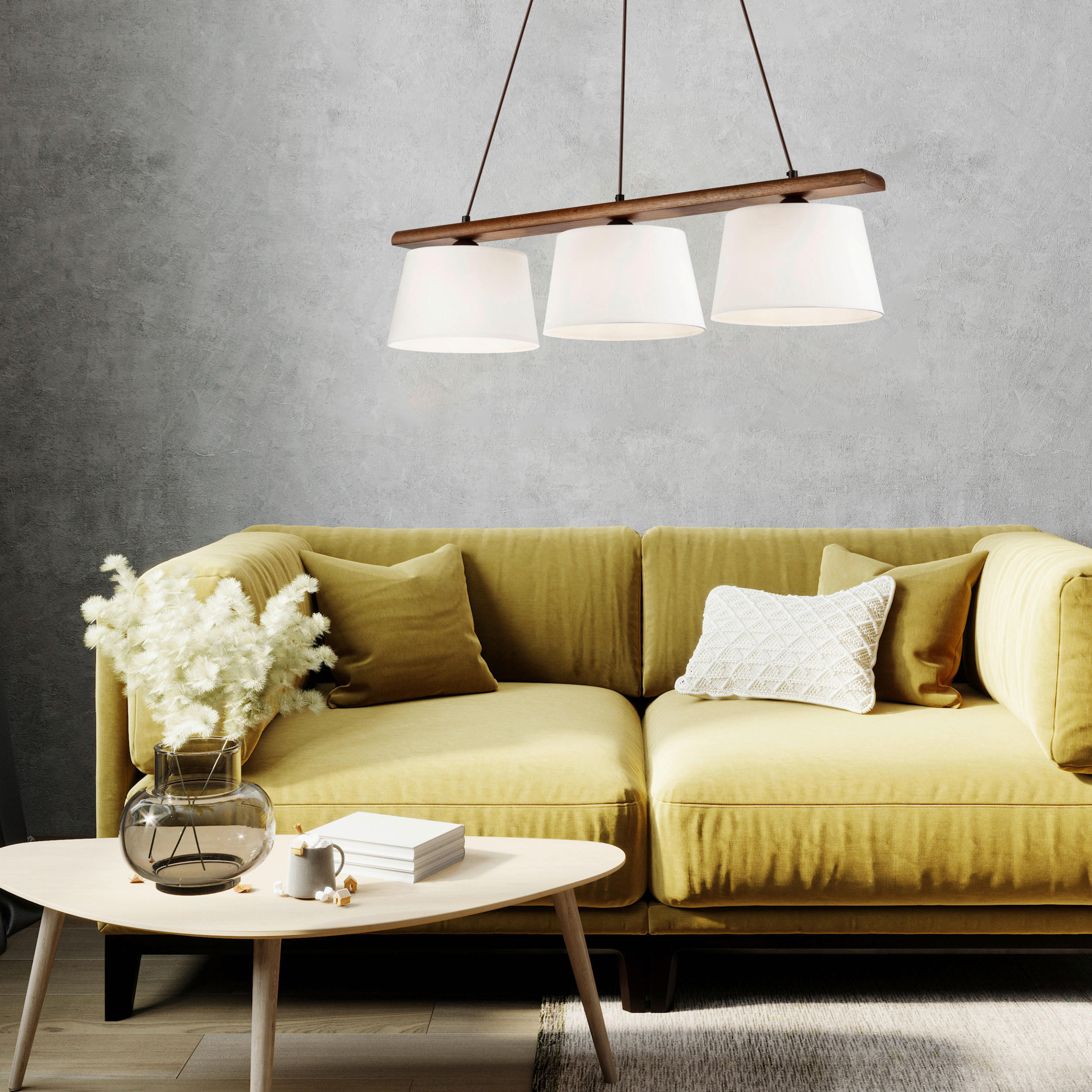 Thumbnail - Lamkur Pendelleuchte AIDA 35185 Eiche Stoff Holz Stahl H/L: ca. 89x90 cm E27 3 Brennstellen