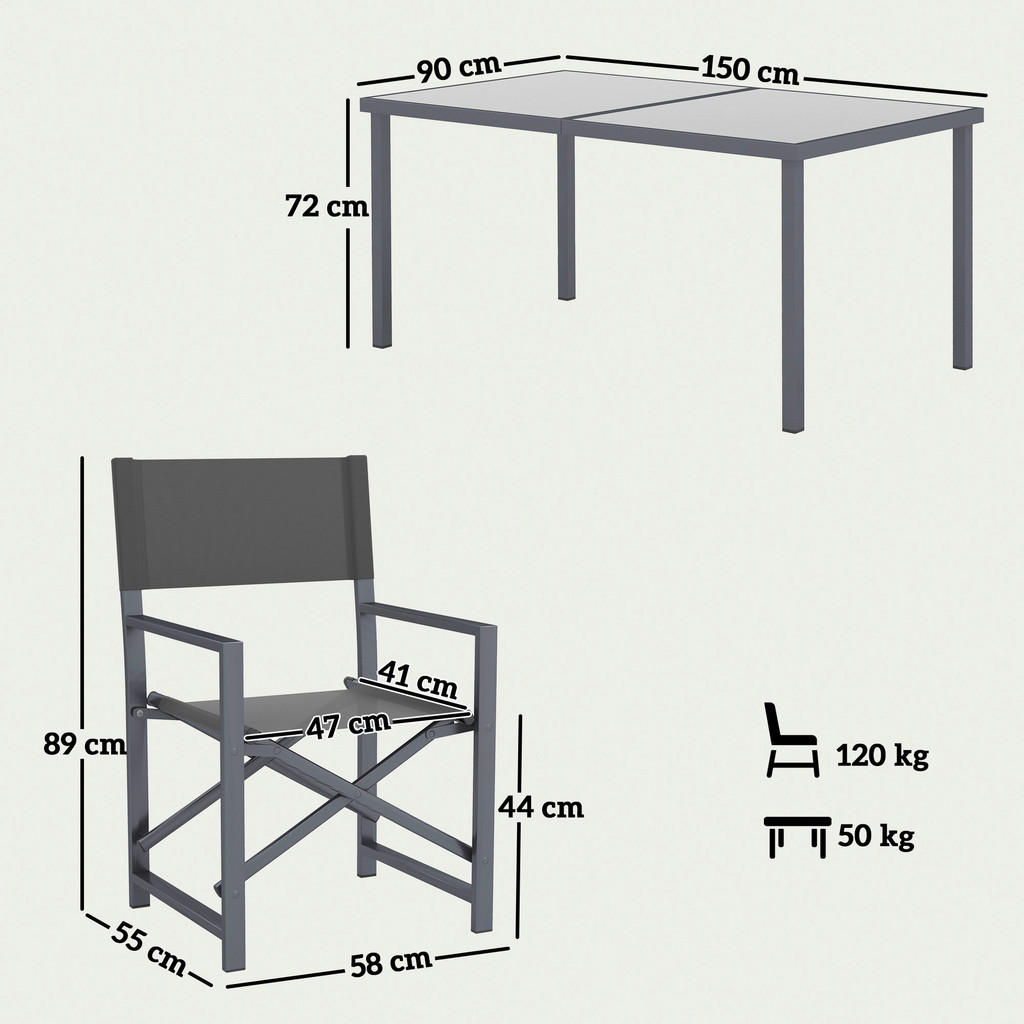 Thumbnail - Outsunny Gartenmöbel-Set grau Stahl B/H/L: ca. 90x72x150 cm
