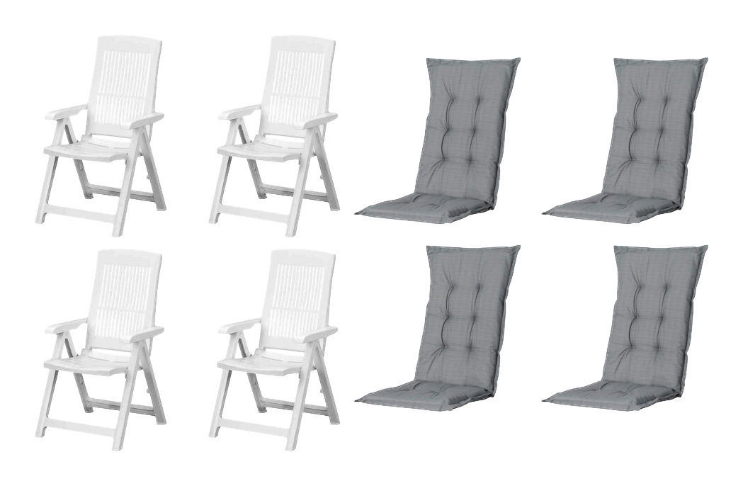 PROGARDEN,MADISON Klappsessel Set + Auflagen Tampa weiß Kunststoff B/H/L: ca. 61x109x60 cm