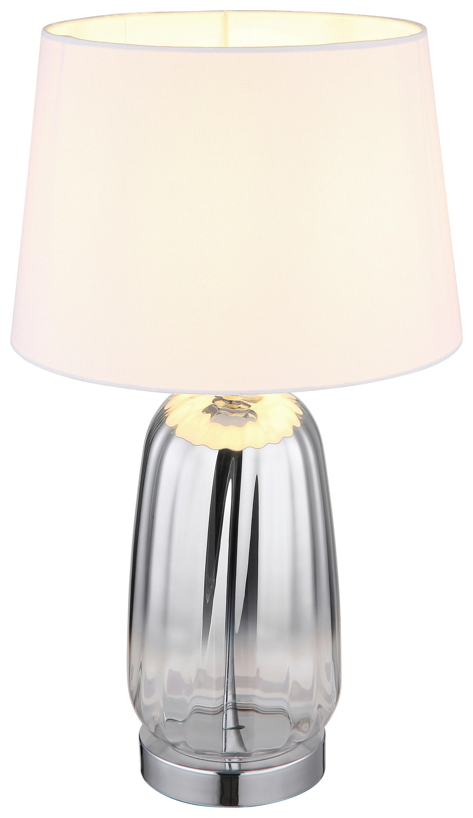 GLOBO Tischleuchte Classy 24142W silber weiß Glas Textil H: ca. 52 cm E27 1 Brennstellen