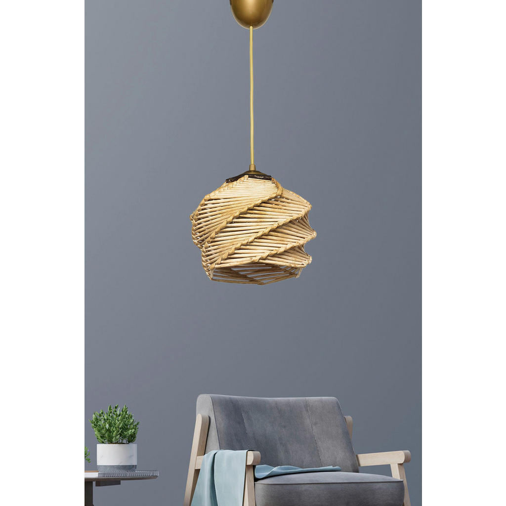 Thumbnail - Opviq Pendelleuchte Primante beige gold B/H/T/L/D: ca. 20x75x20x20x20 cm E27 1 Brennstellen