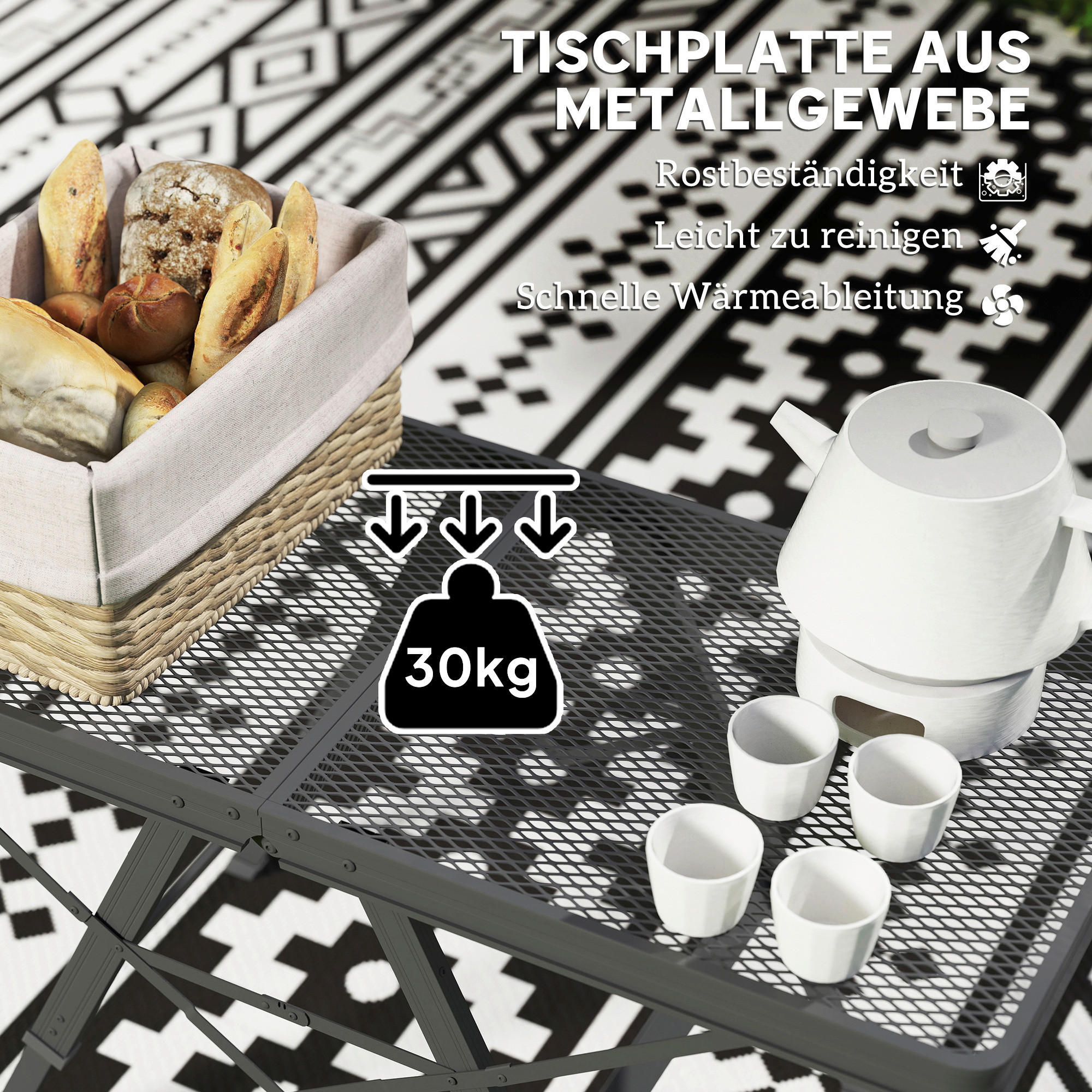 Thumbnail - Outsunny Campingtisch schwarz Metall B/H/L: ca. 40,5x58x90 cm