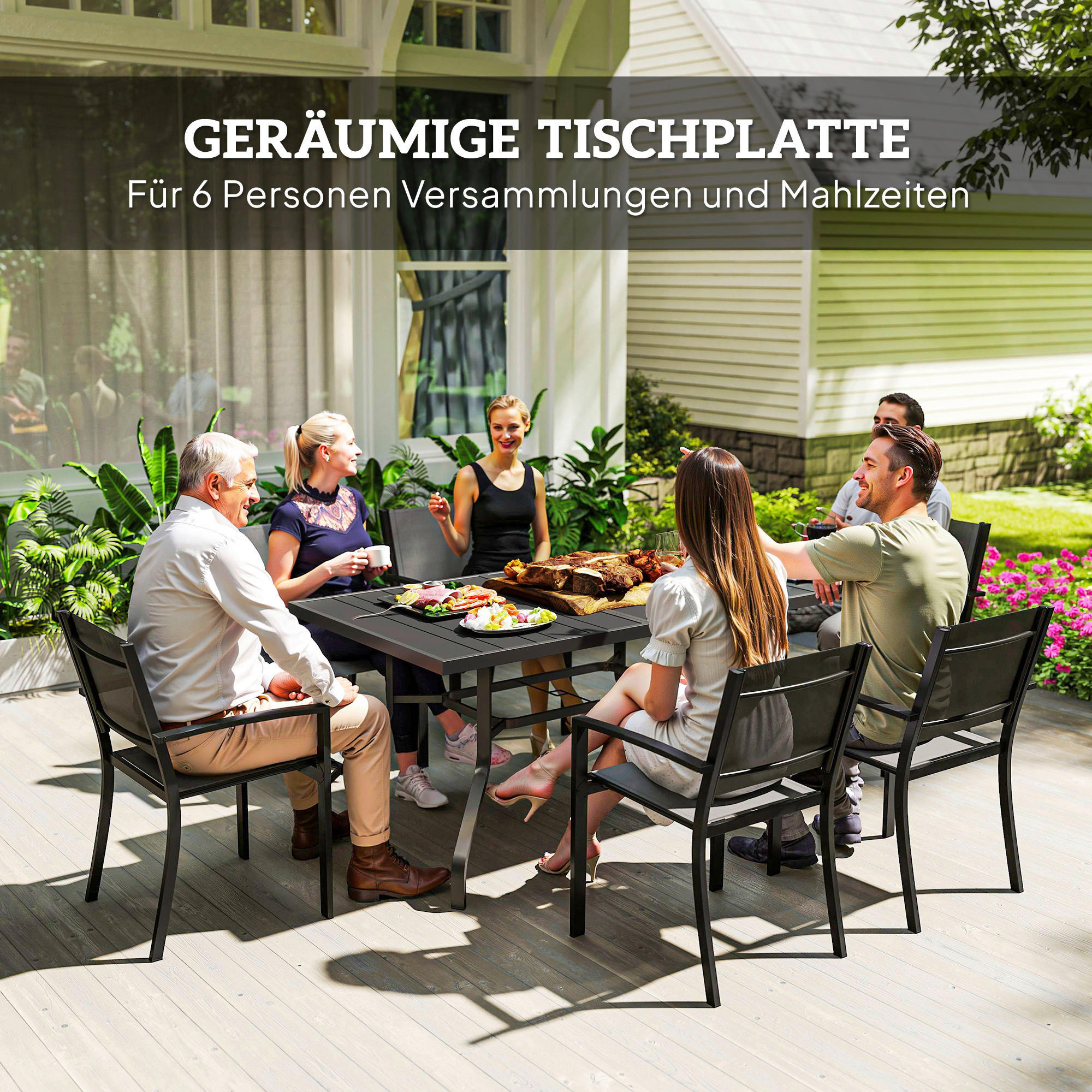 Thumbnail - Outsunny Gartentisch schwarz Stahl B/H/L: ca. 90x74x152 cm