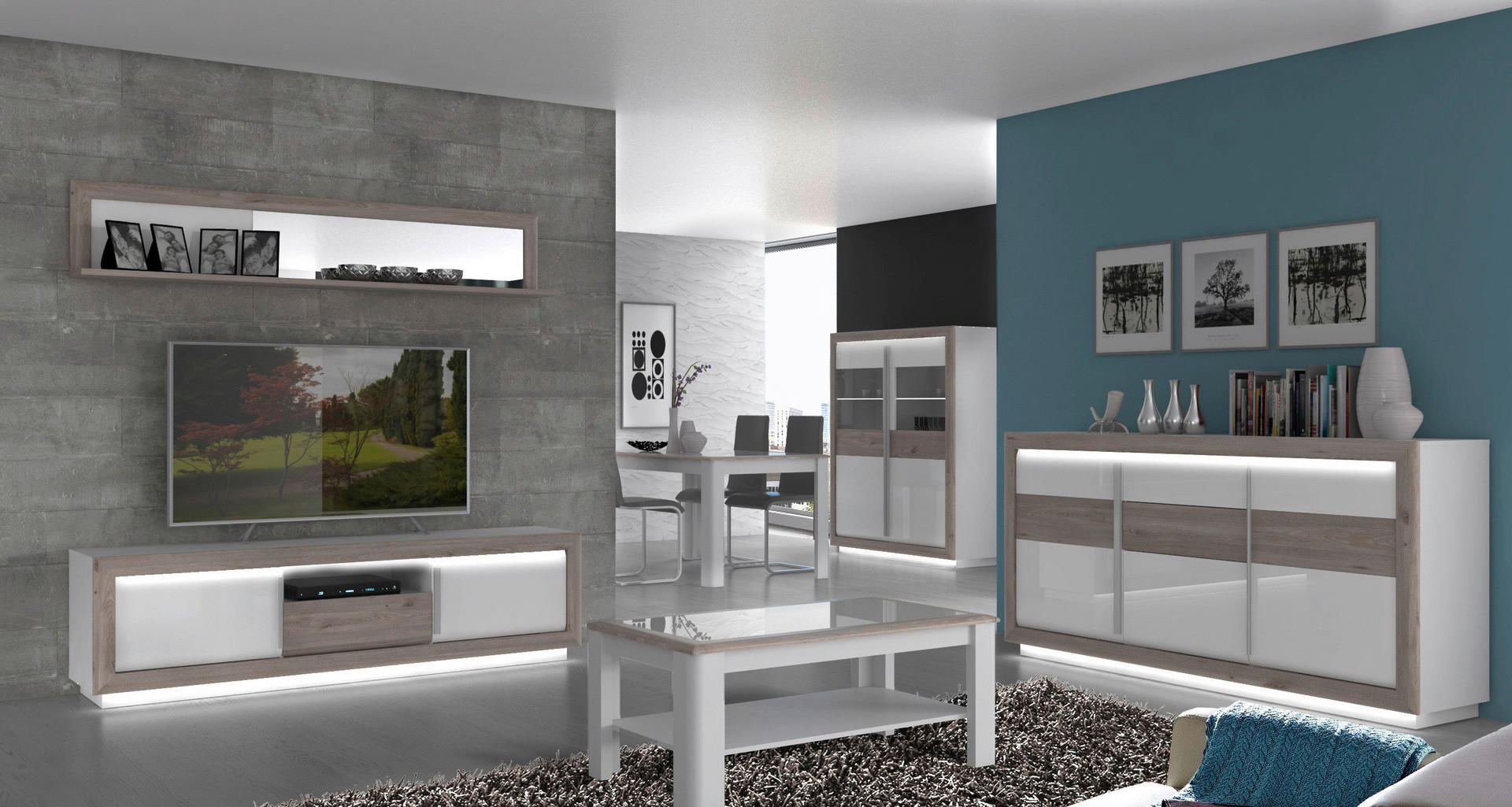 Thumbnail - Sideboard  weiß weiß Hochglanz Eiche Nelson Nachbildung B/H/T: ca. 192,7x98,2x53 cm