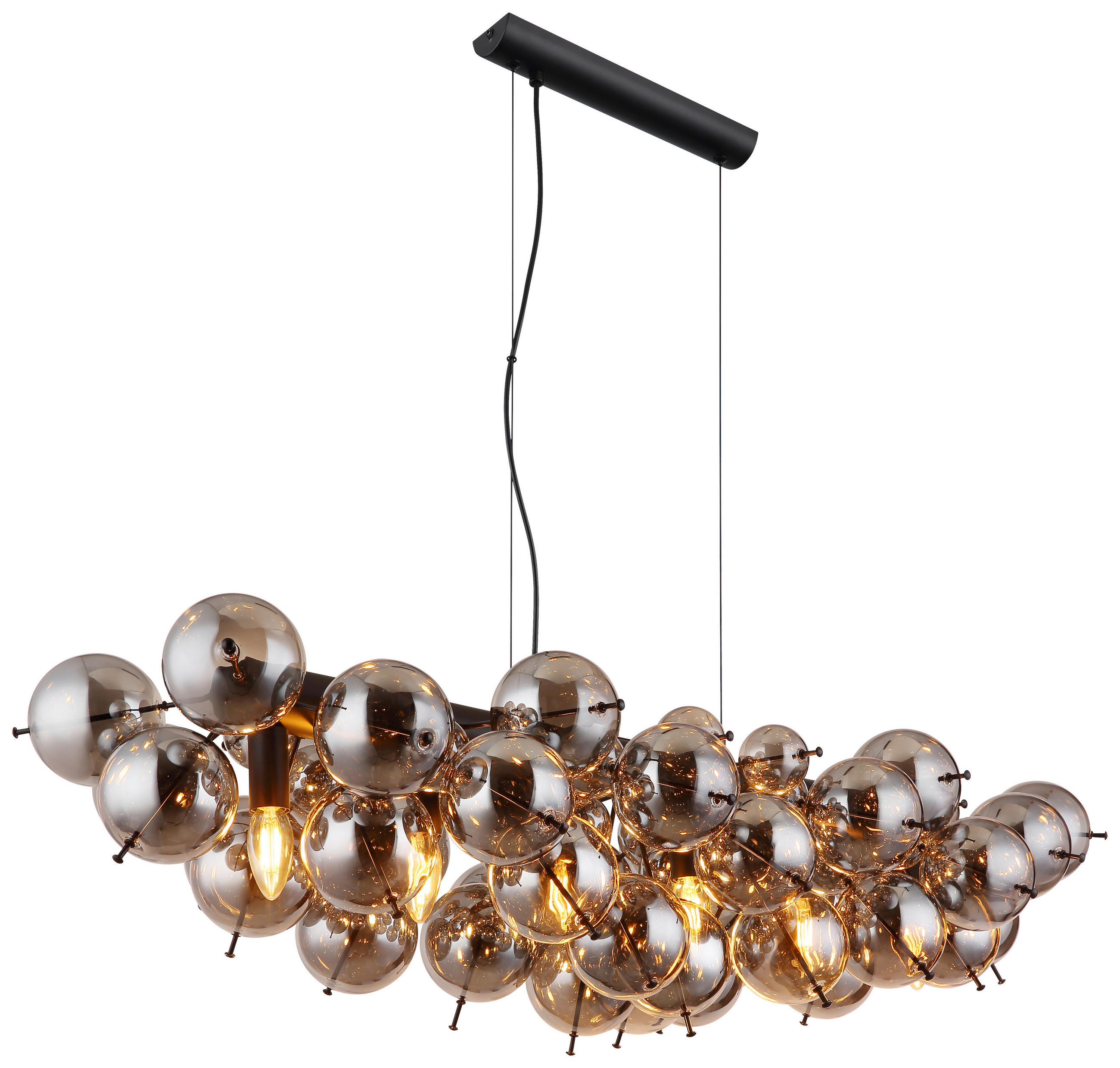 GLOBO Pendelleuchte Rauch schwarz Metall Glas B/H/T: ca. 47x120x103 cm E14 6 Brennstellen