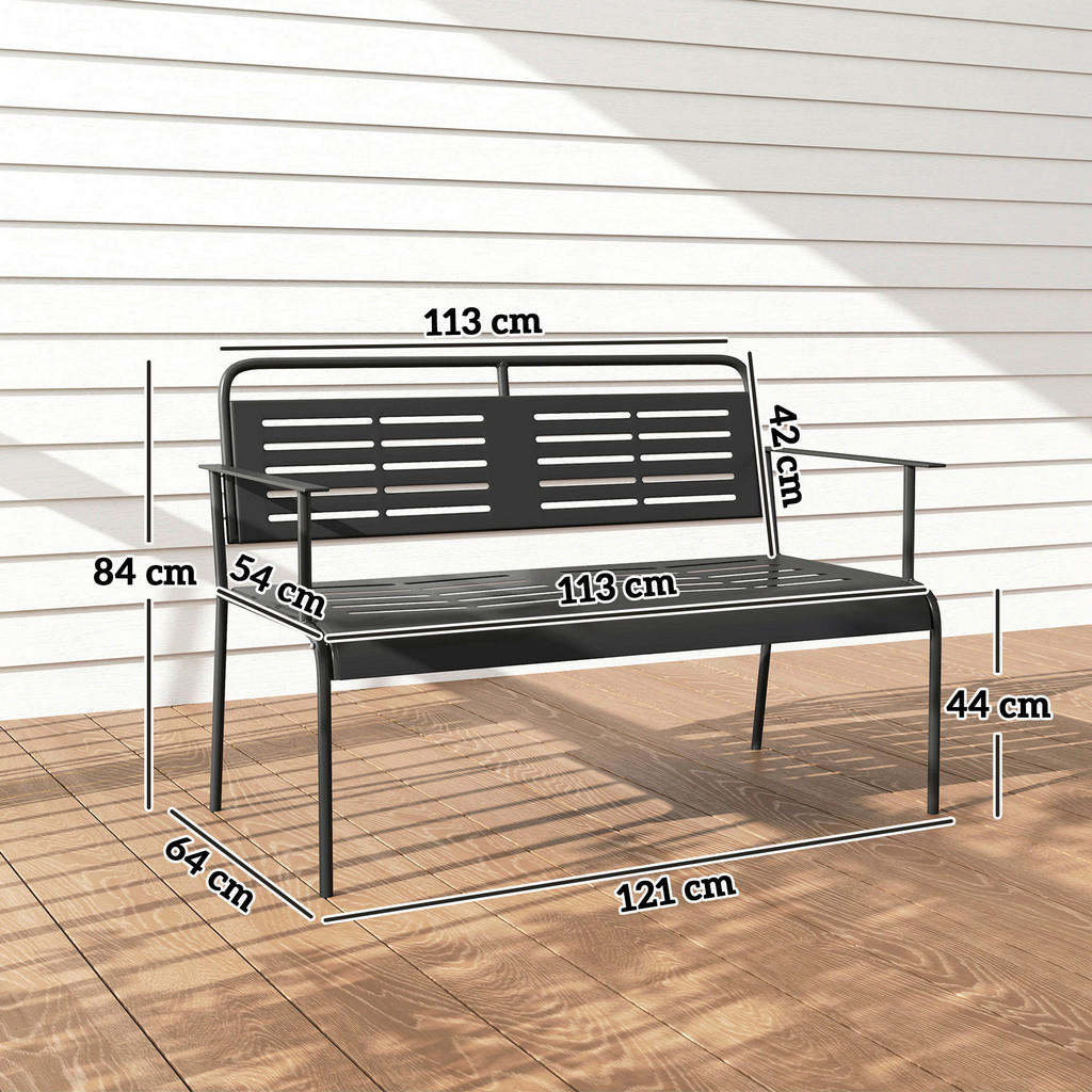 Thumbnail - Outsunny Gartenbank schwarz Stahl B/H/L: ca. 64x84x121 cm