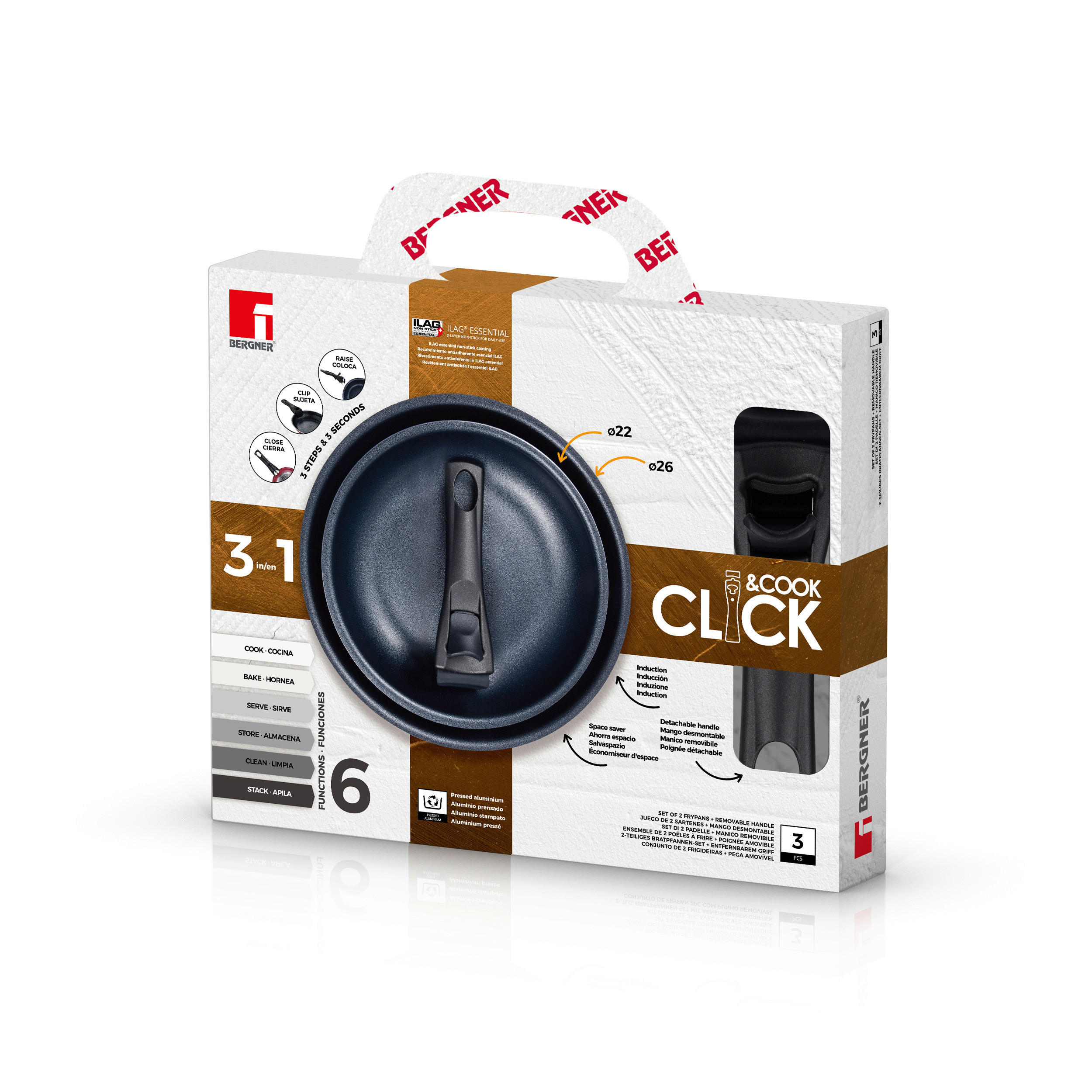 Thumbnail - BERGNER Pfannenset Click & cook rot Aluminium 3 tlg.