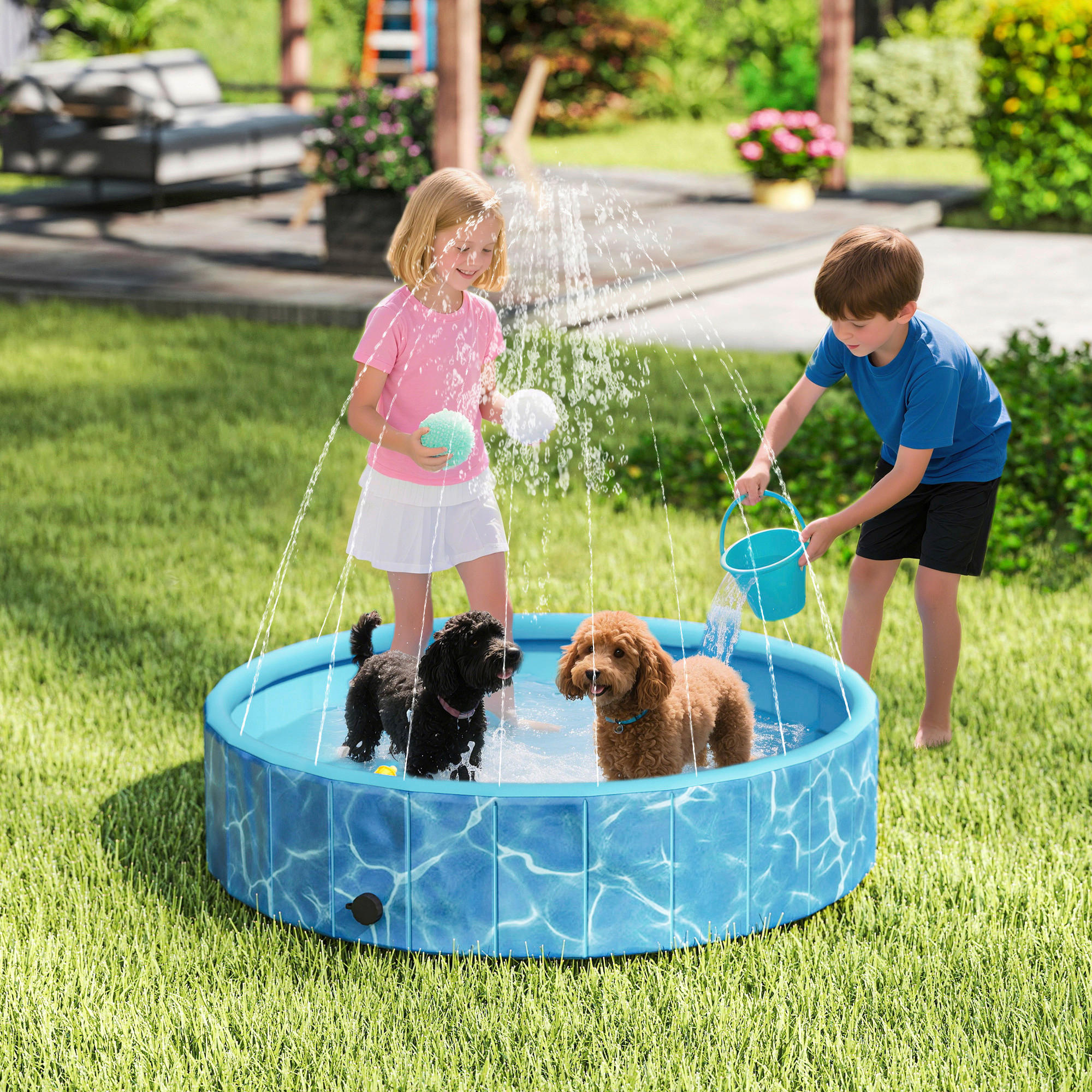 Thumbnail - PawHut Hundepool blau Kunststoff B/H/L: ca. 120x30x120 cm