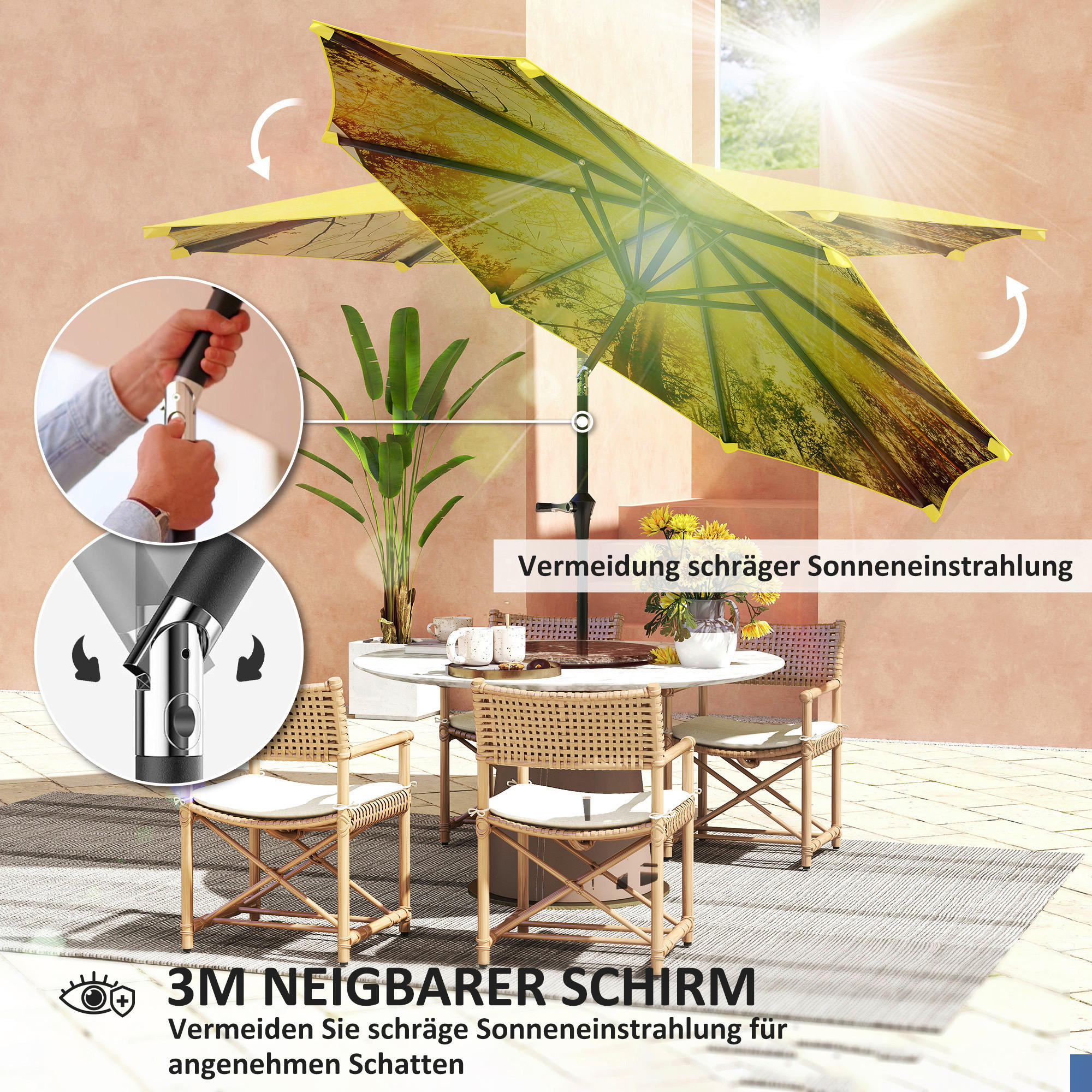 Thumbnail - Outsunny Sonnenschirm gelb Aluminium B/H/L: ca. 294x247x294 cm