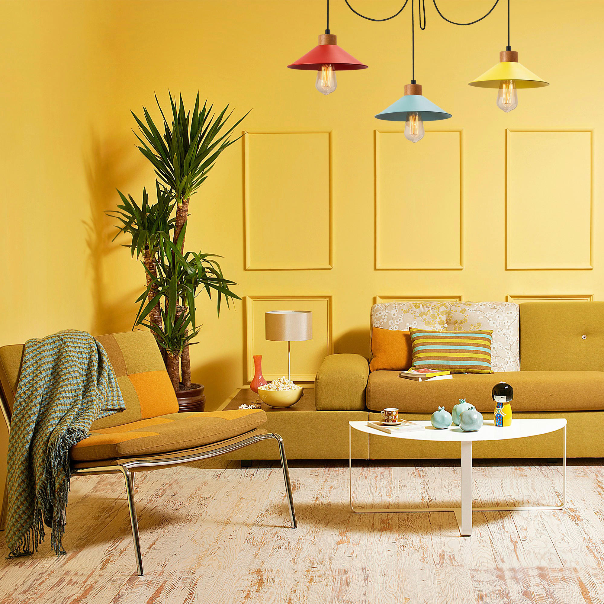 Thumbnail - Opviq Pendelleuchte Manavgat multicolor Holz Metall B/H/T/L/D: ca. 24x100x24x114x24 cm E27 3 Brennstellen