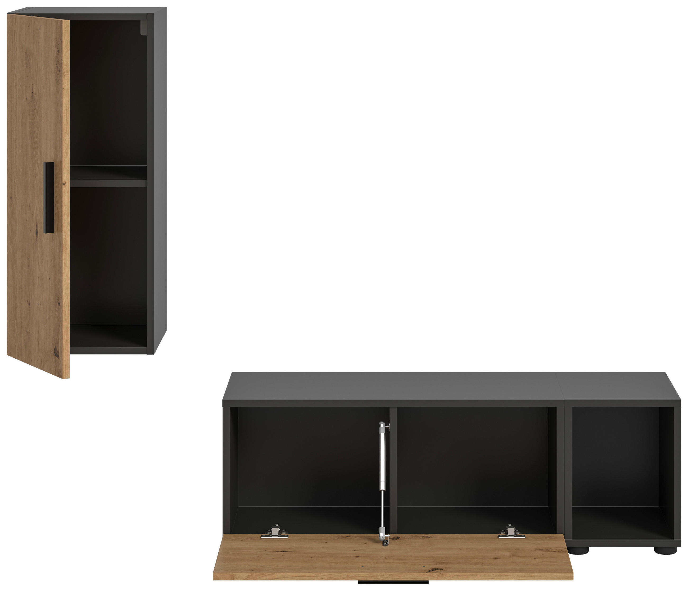Thumbnail - Wohnwand-Set TheOne Eiche Artisan Nachbildung anthrazit B/H/T: ca. 75x32x34 cm
