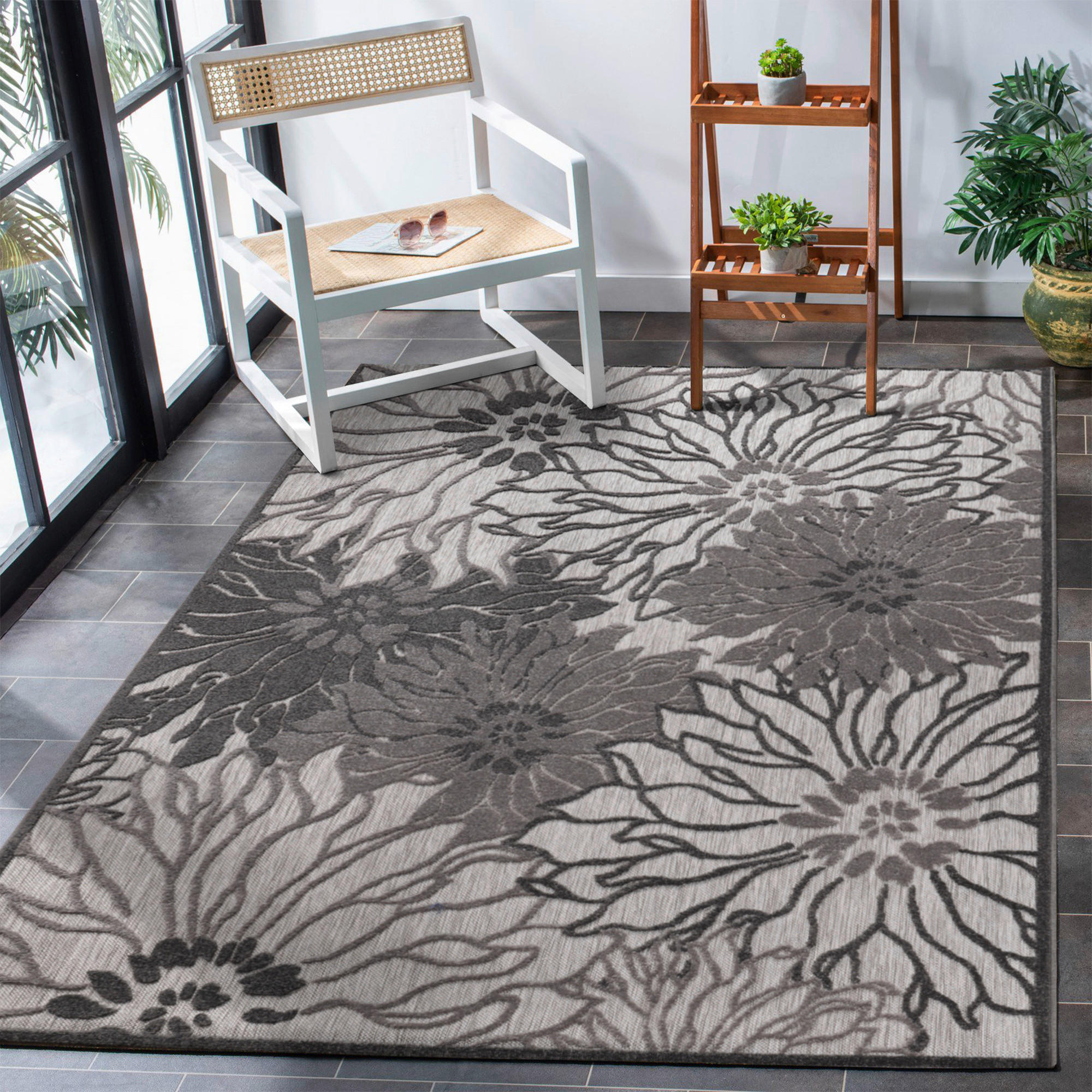 Thumbnail - Sanat Outdoorteppich FLORAL grau B/L: ca. 120x170 cm