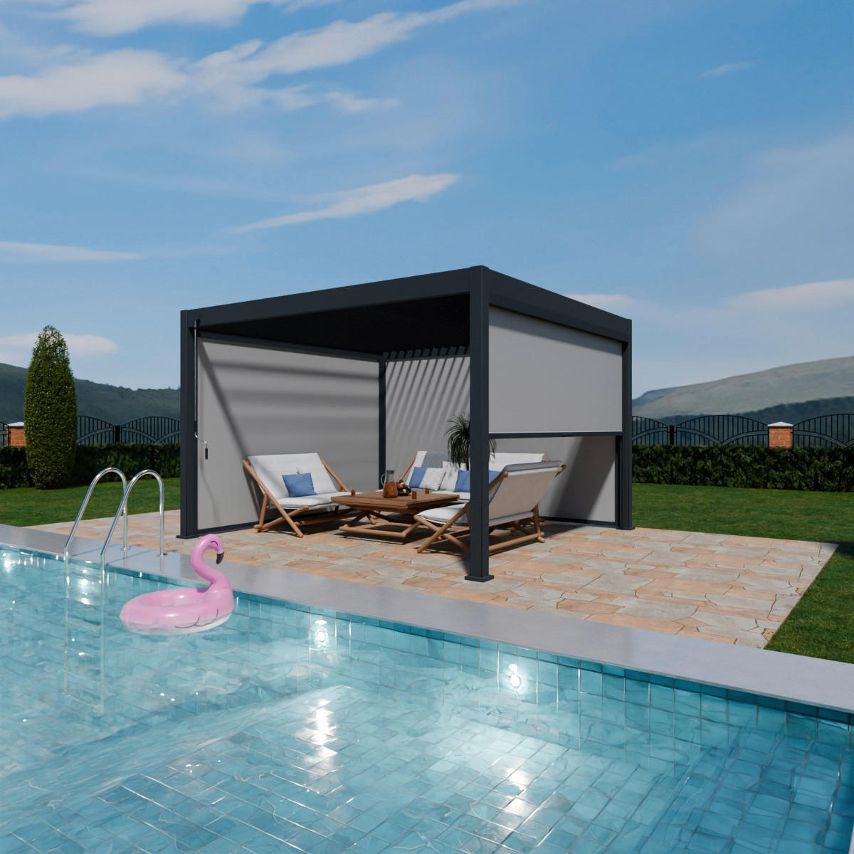 PergoLine Sonnenrollo für Pergola Trumpf + Superior anthrazit PVC H/L: ca. 235x400 cm