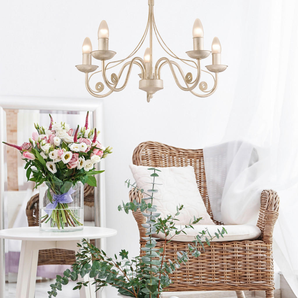 Thumbnail - Lamkur Pendelleuchte DONATO 22536 weiß Stahl H/L: ca. 72x57 cm E14 5 Brennstellen