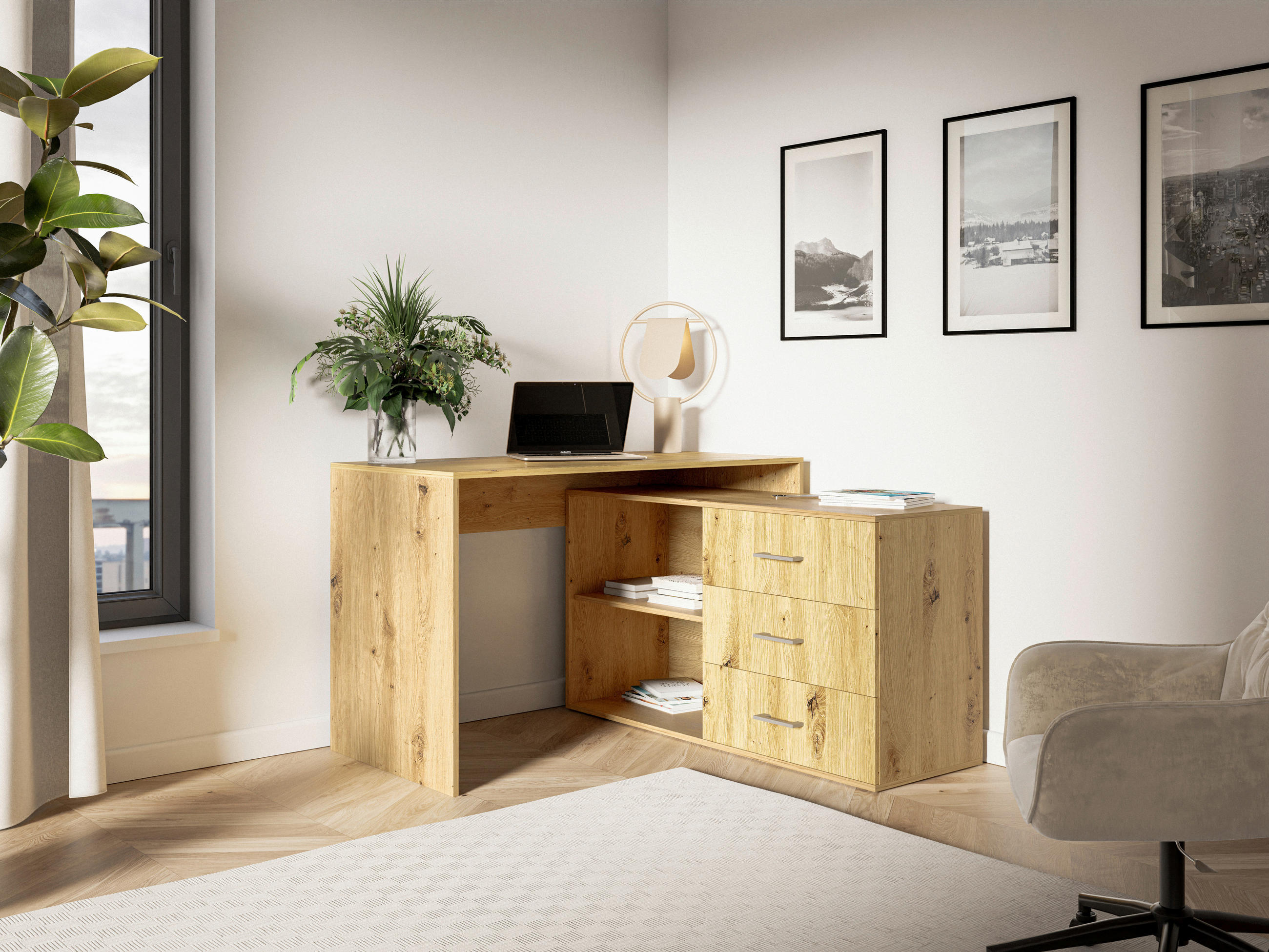 Thumbnail - Schreibtisch KURT Eiche Artisan Nachbildung B/H/T: ca. 120x75,4x122 cm