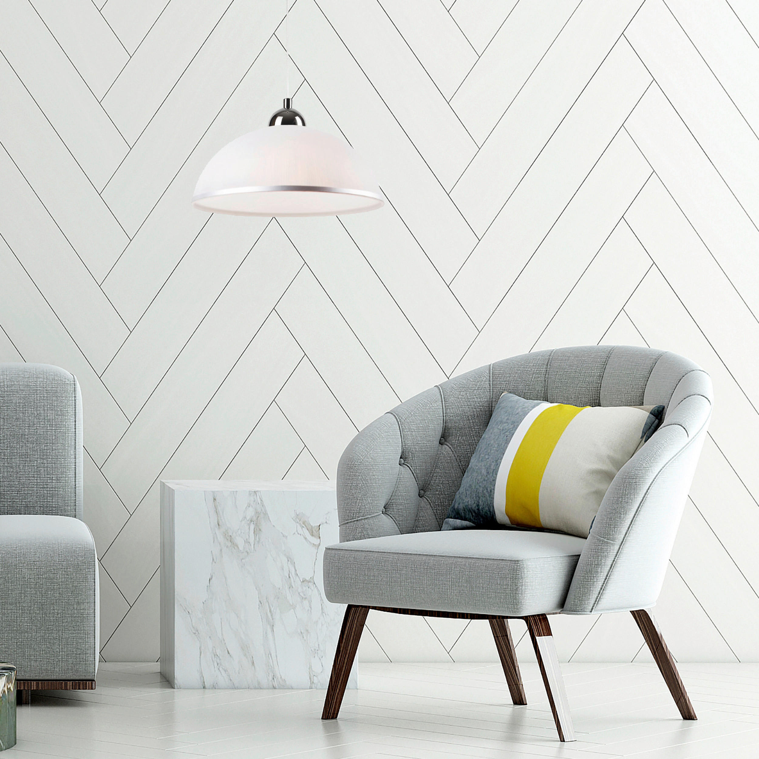 Thumbnail - Lamkur Pendelleuchte MEL 15514 weiß Stahl Glas H/L: ca. 75x30 cm E27 1 Brennstellen