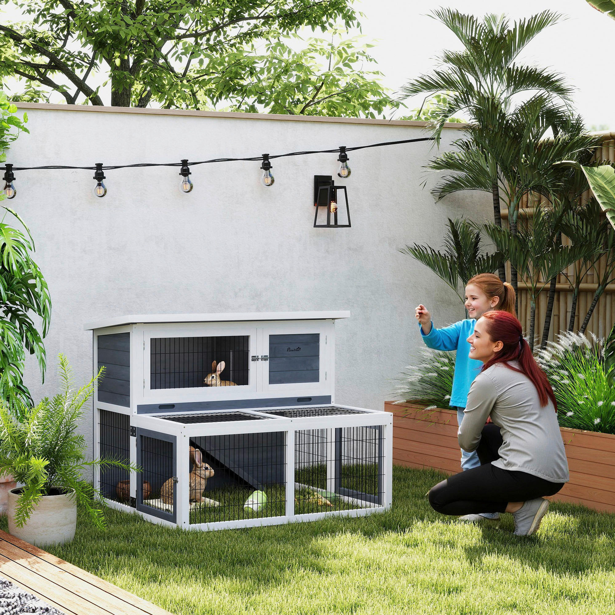 Thumbnail - PawHut Kaninchenstall grau Holz B/H/L: ca. 95x93,5x122 cm