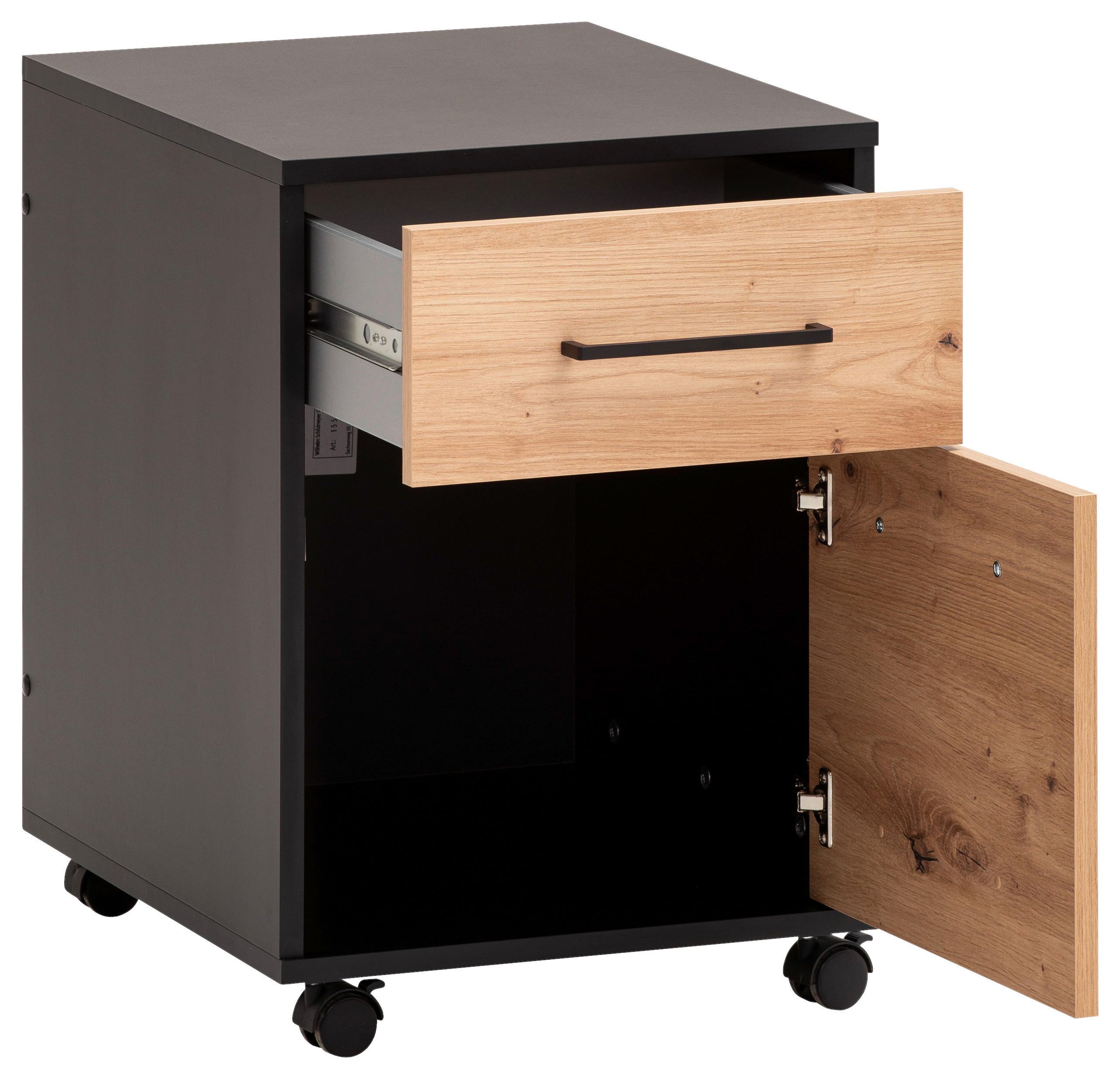 Thumbnail - Rollcontainer Aino Eiche Artisan Nachbildung schwarz B/H/T: ca. 40x57x50 cm