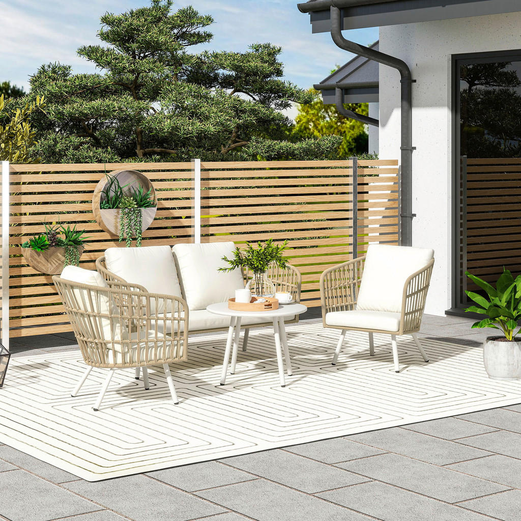Thumbnail - Outsunny Rattan Gartenmöbel-Set khaki Polyethylen B/H/L: ca. 65x69x132 cm