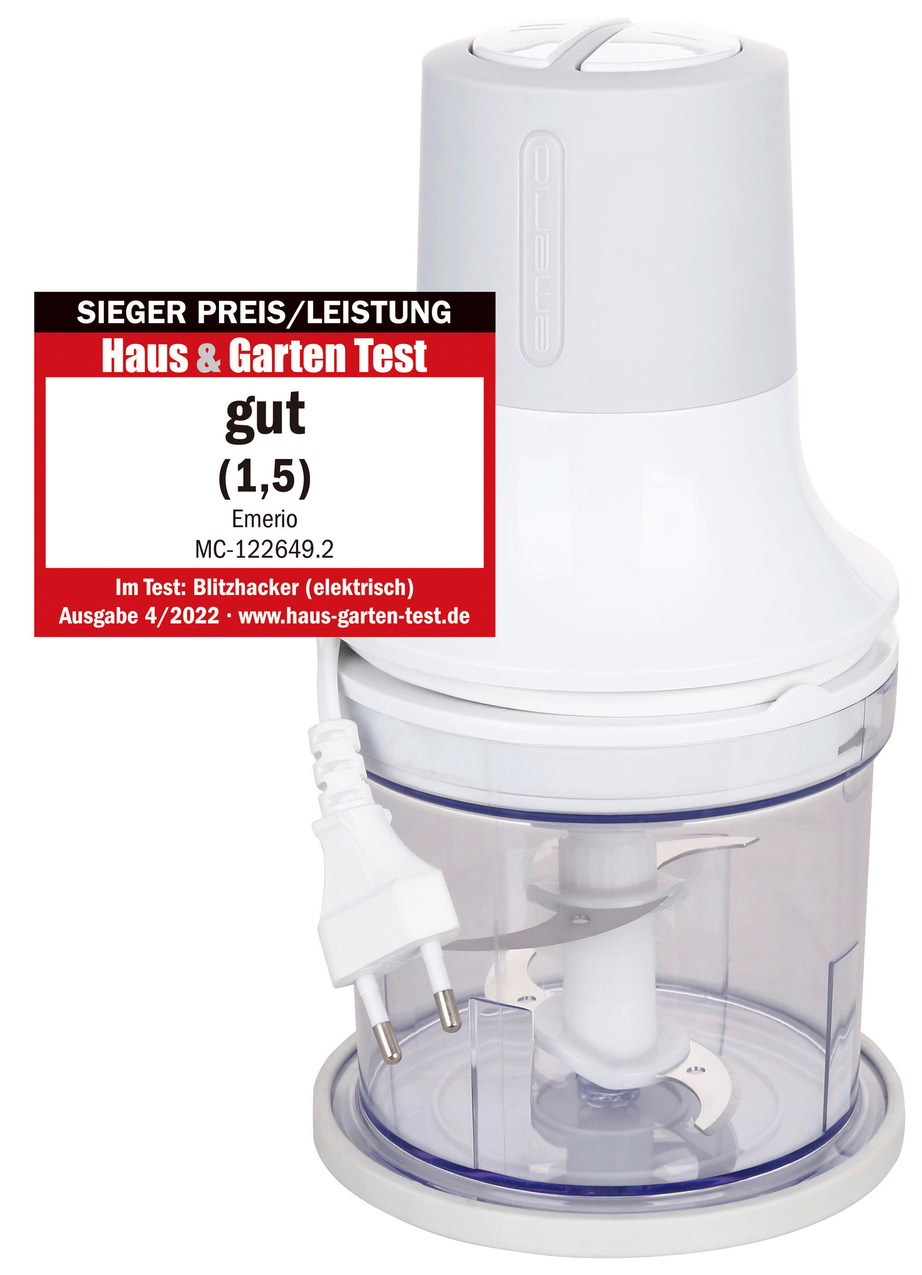 Emerio Zerkleinerer MC-122649.2 weiß transparent Kunststoff H/D: ca. 24,5x13,5 cm