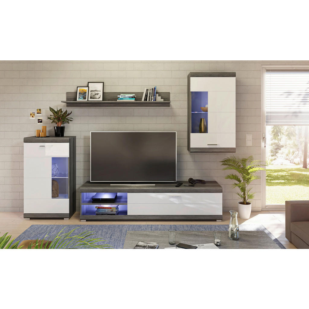 Thumbnail - Wohnwand Scout Rauchsilber Nachbildung weiß Hochglanz B/H/T: ca. 265x185x40 cm