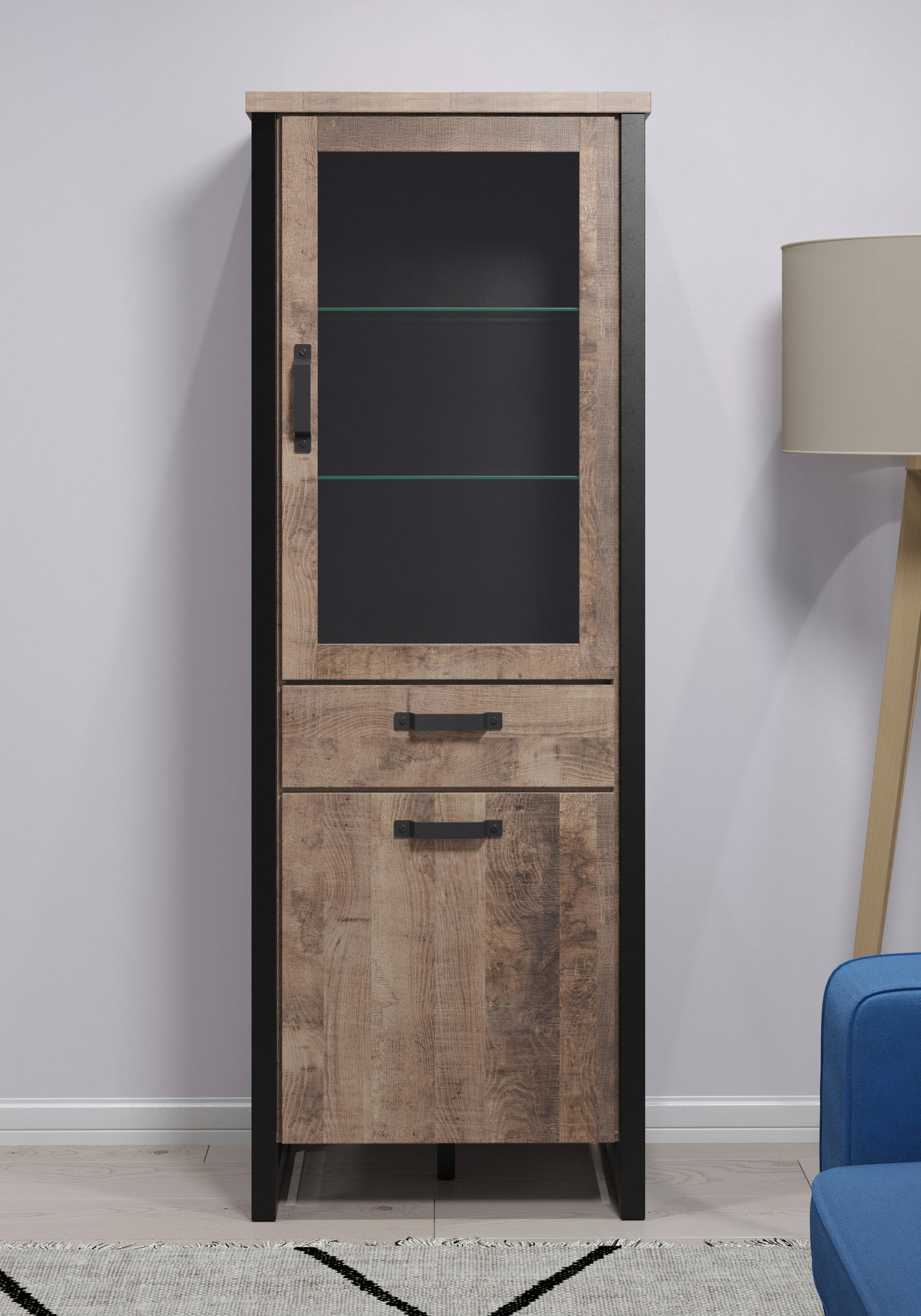 Thumbnail - Standvitrine Emile Eiche Tabak Nachbildung B/H/T: ca. 70x195x45 cm