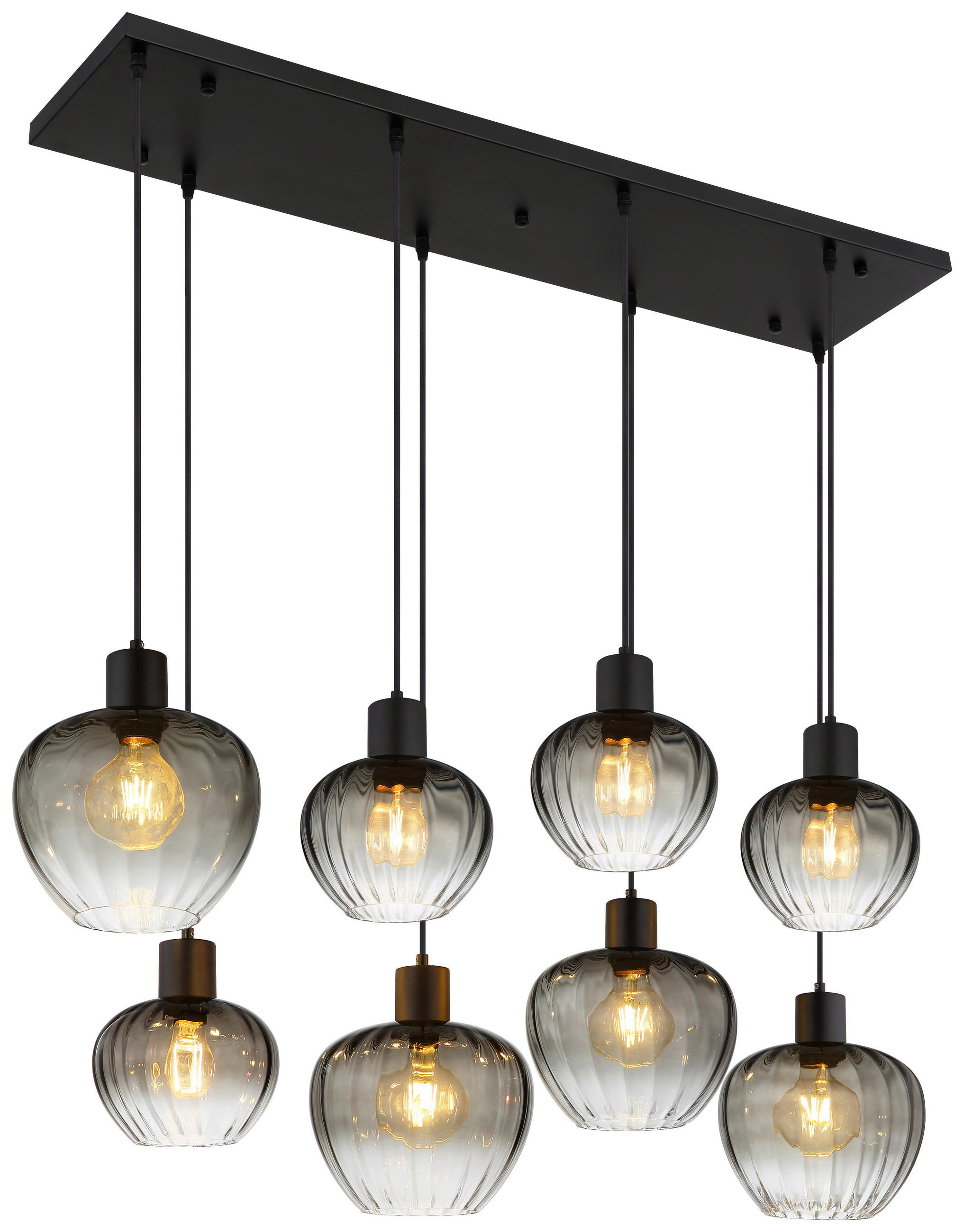 GLOBO Pendelleuchte TOY 30140808 schwarz Rauch Metall Glas B/H/L: ca. 110x120x42 cm E27 8 Brennstellen