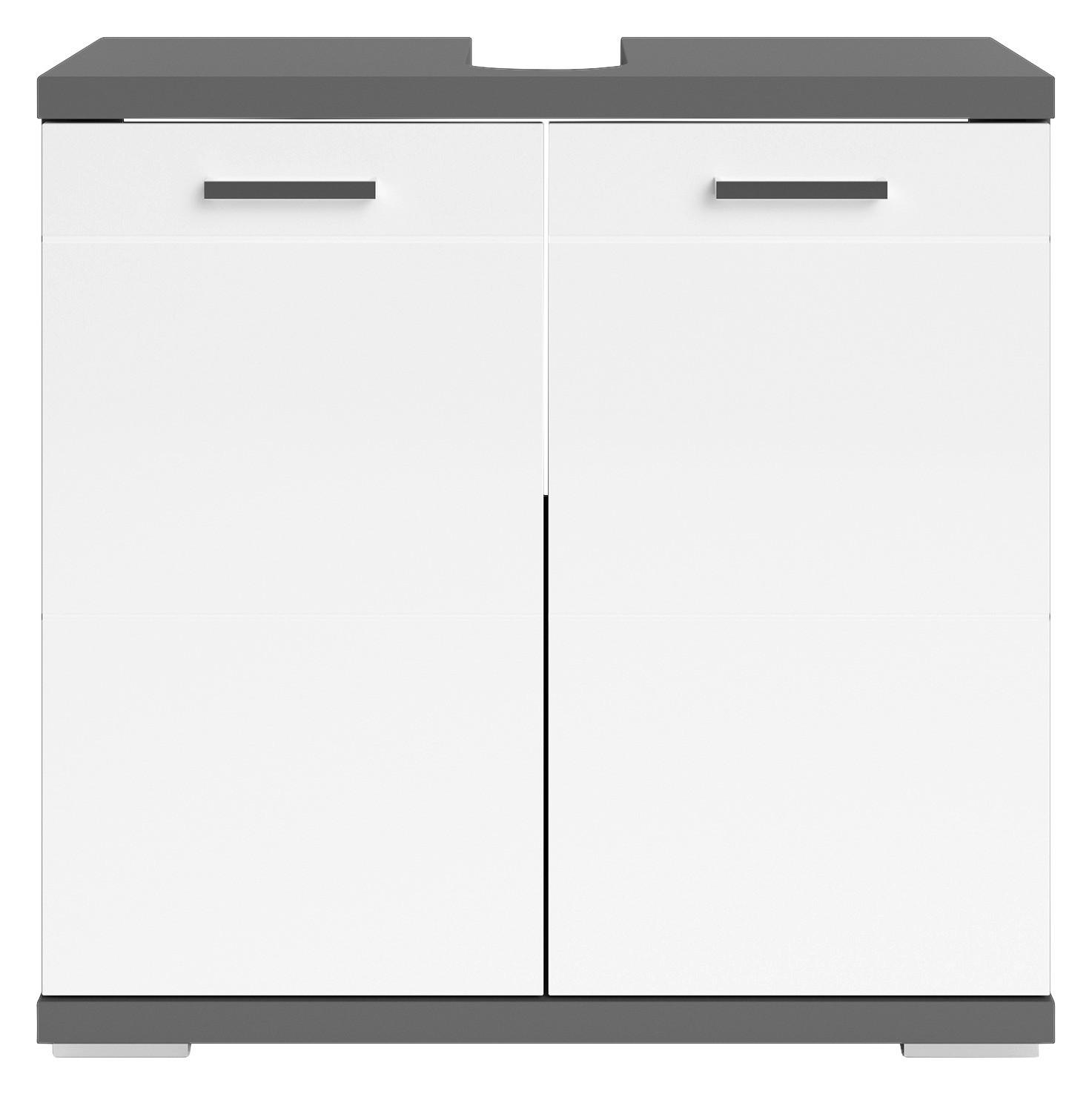 Thumbnail - Waschbeckenunterschrank NEBRASKA anthrazit weiß Lack Hochglanz silber Holzwerkstoff Holzwerkstoff Metall B/H/T: ca. 60x5...