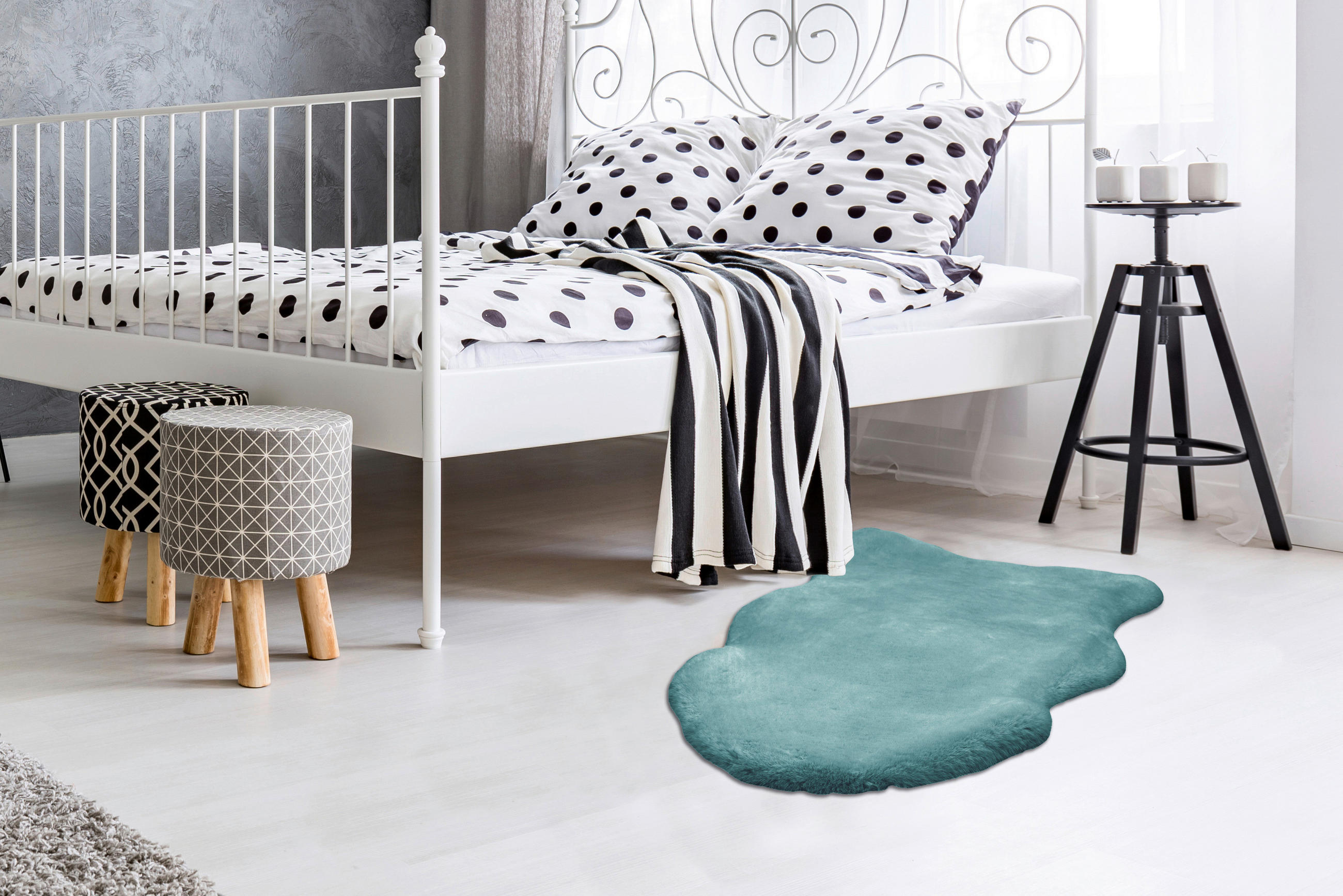 Thumbnail - Arte Espina Hochflorteppich Rabbit Sheepskin 225 hellblau B/H/L: ca. 60x3,5x90 cm