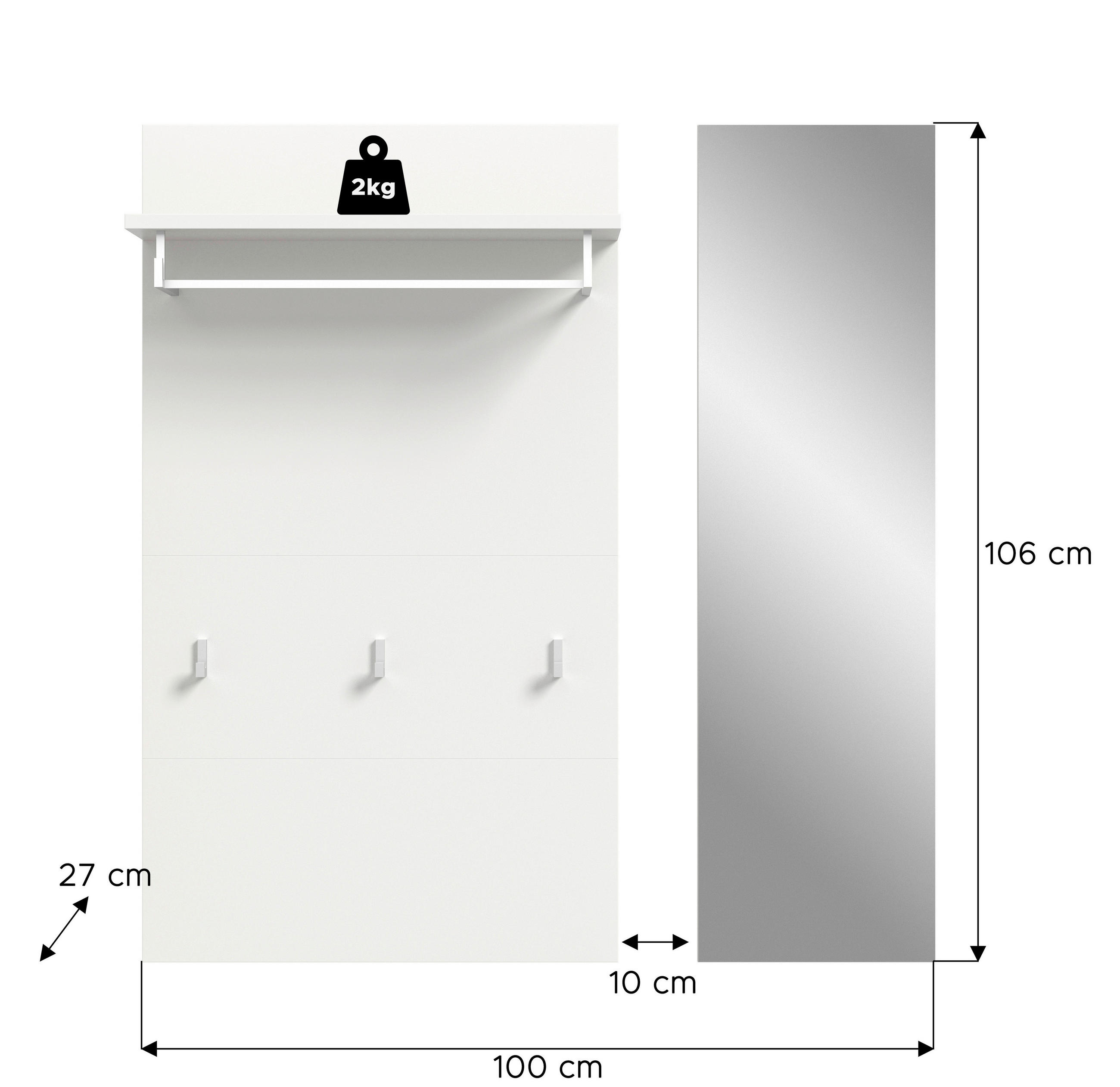 Thumbnail - Garderobenpaneel JAM weiß B/H/T: ca. 90x106x27 cm