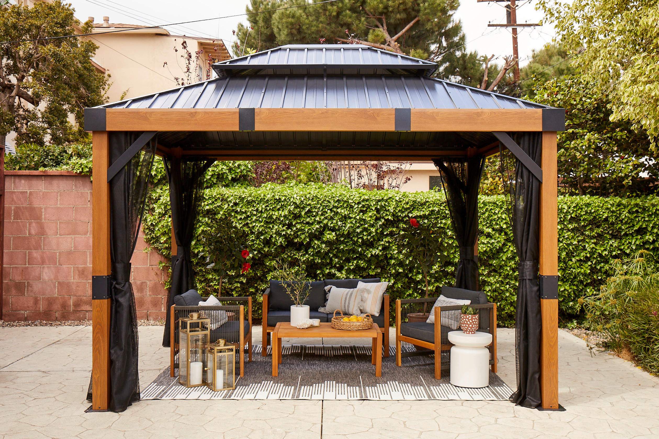 Thumbnail - Sojag Pavillon Fontana braun Aluminium B/H/L: ca. 364,3x310x298 cm