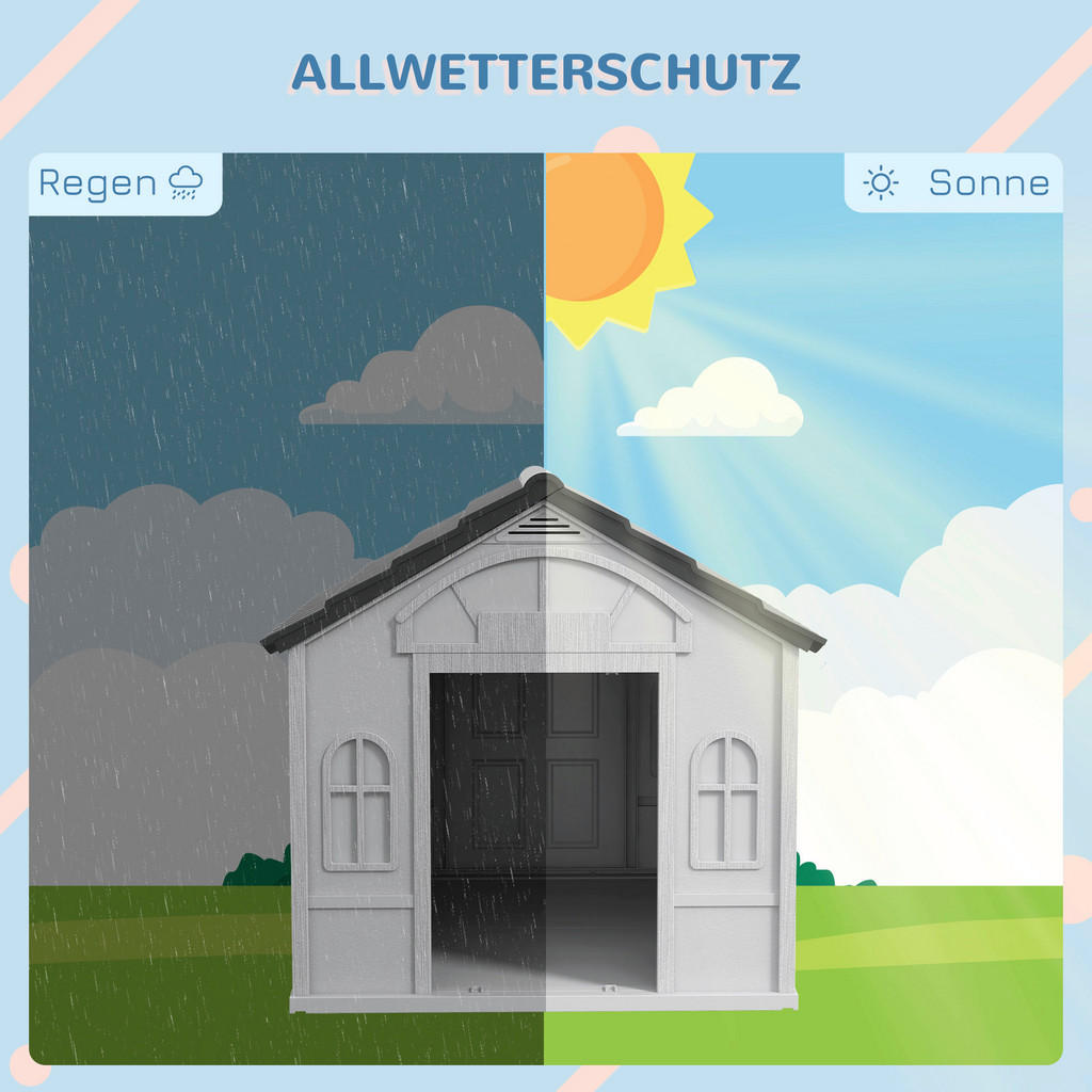 Thumbnail - PawHut Hundehütte grau Kunststoff B/H/L: ca. 75,7x63x65 cm