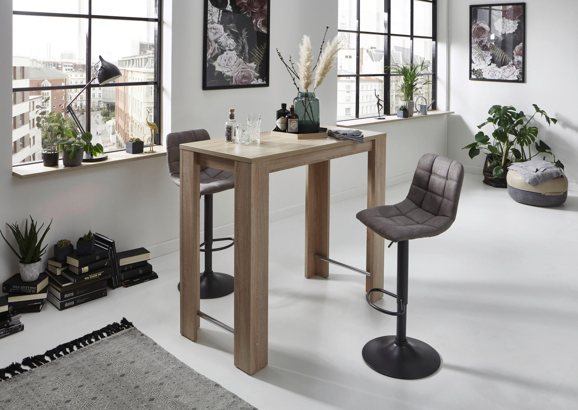 Thumbnail - Barhocker Yvonne 2er Set grau Vintage Microfaser B/H/T: ca. 43x113x44 cm